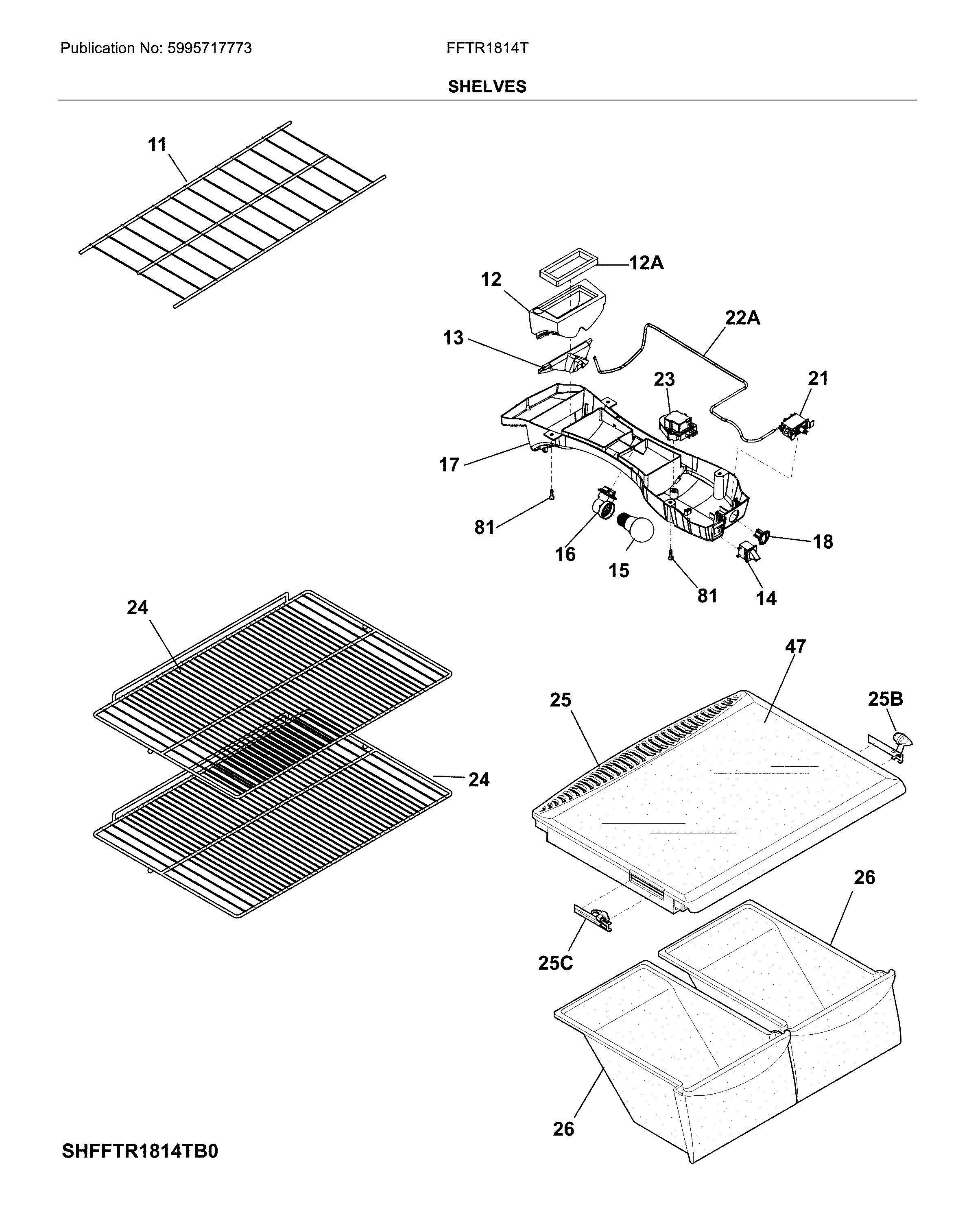 Frigidaire FFTR1814TBB shelves diagram