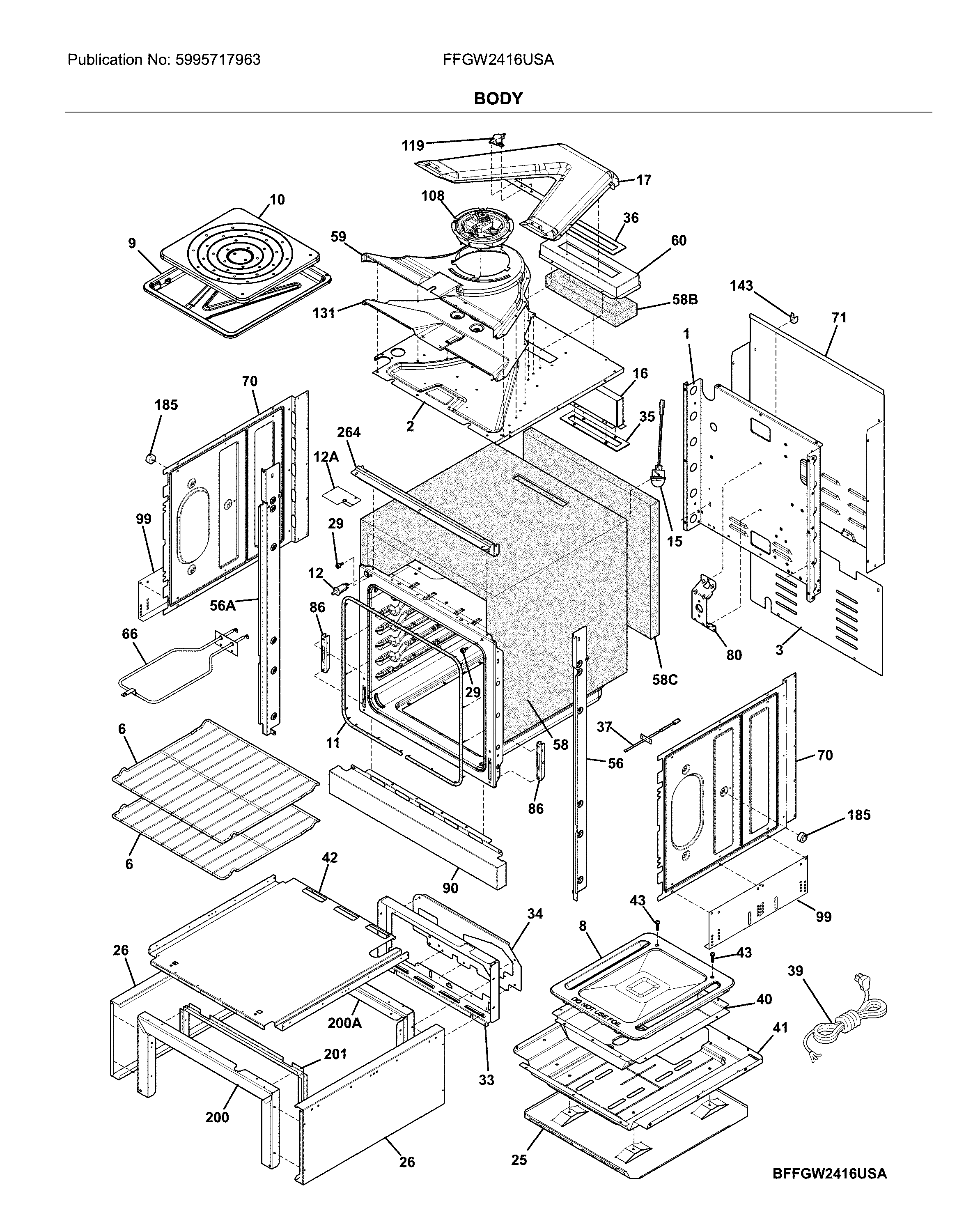 Frigidaire FFGW2416USA body diagram