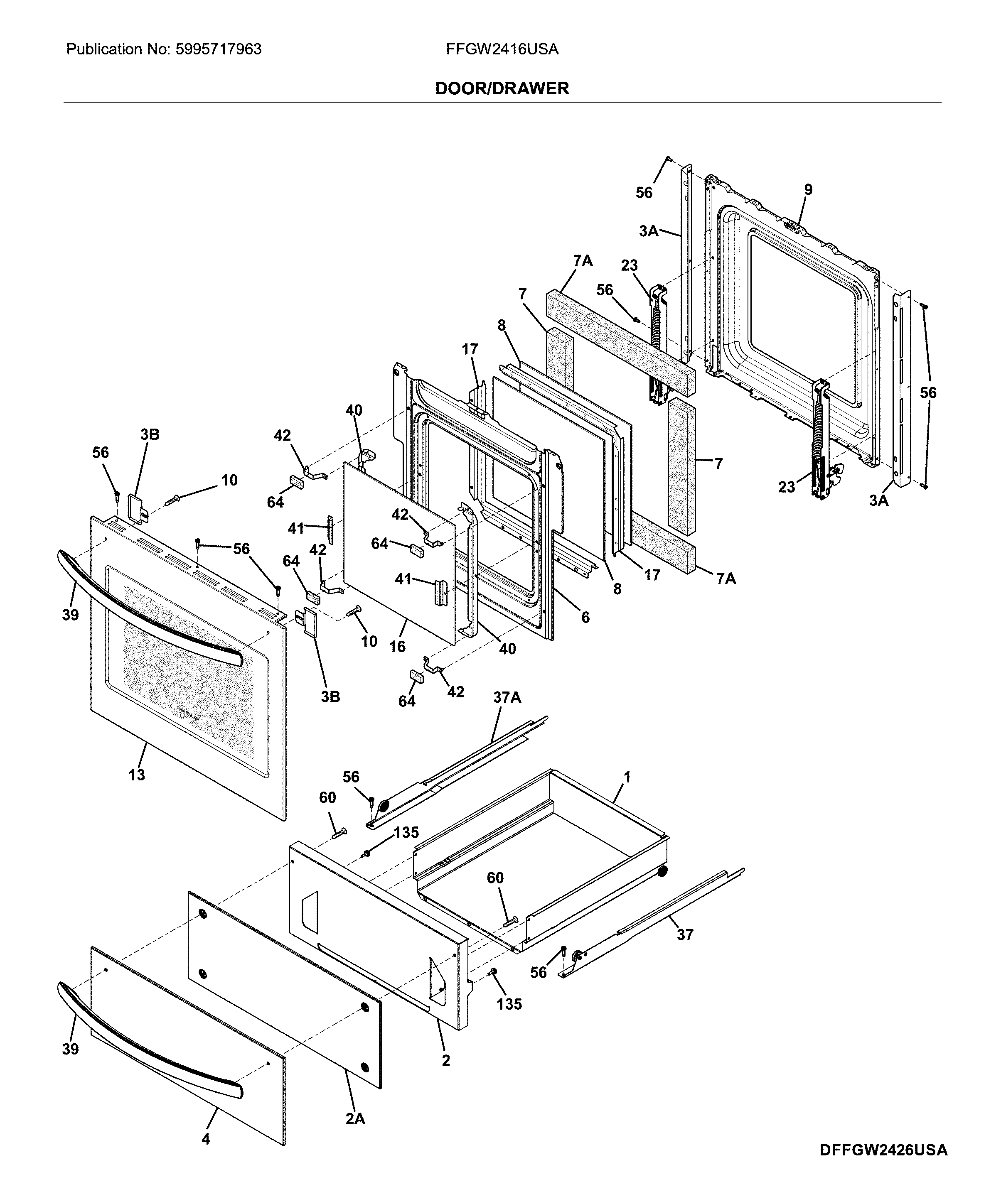 Frigidaire FFGW2416USA door/drawer diagram