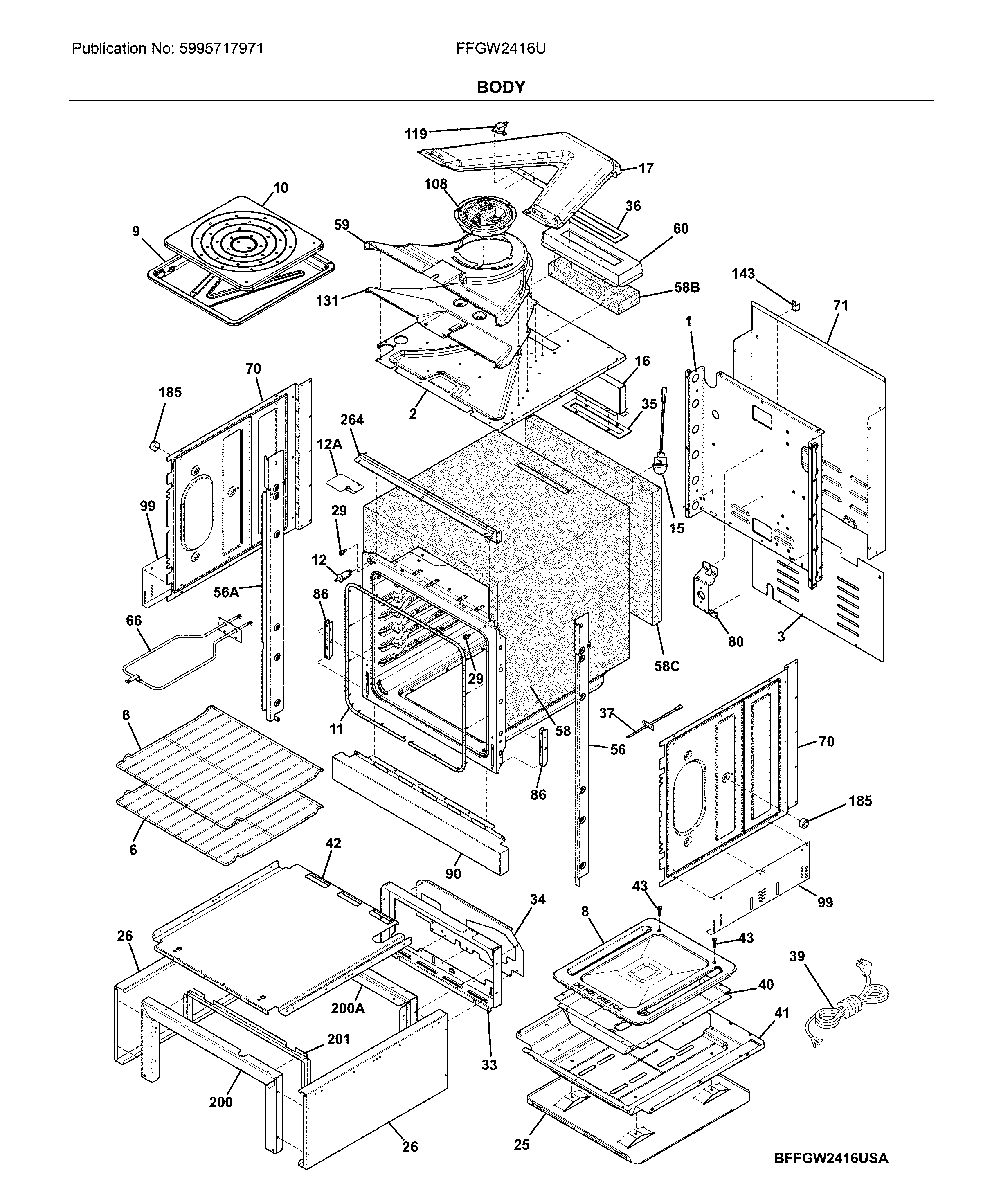 Frigidaire FFGW2416UWA body diagram