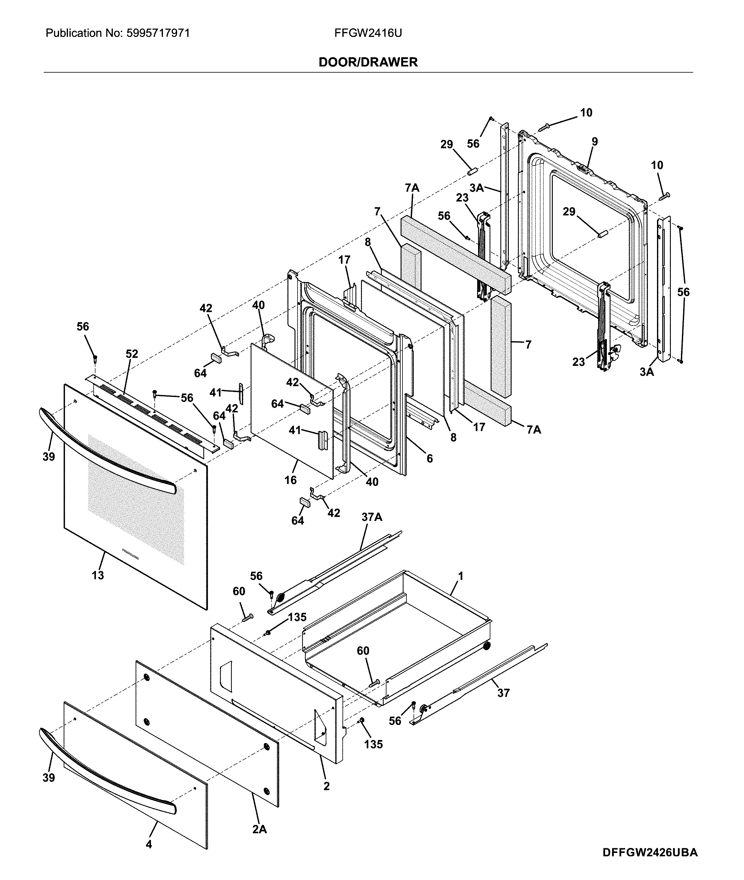 Frigidaire FFGW2416UWA door/drawer diagram