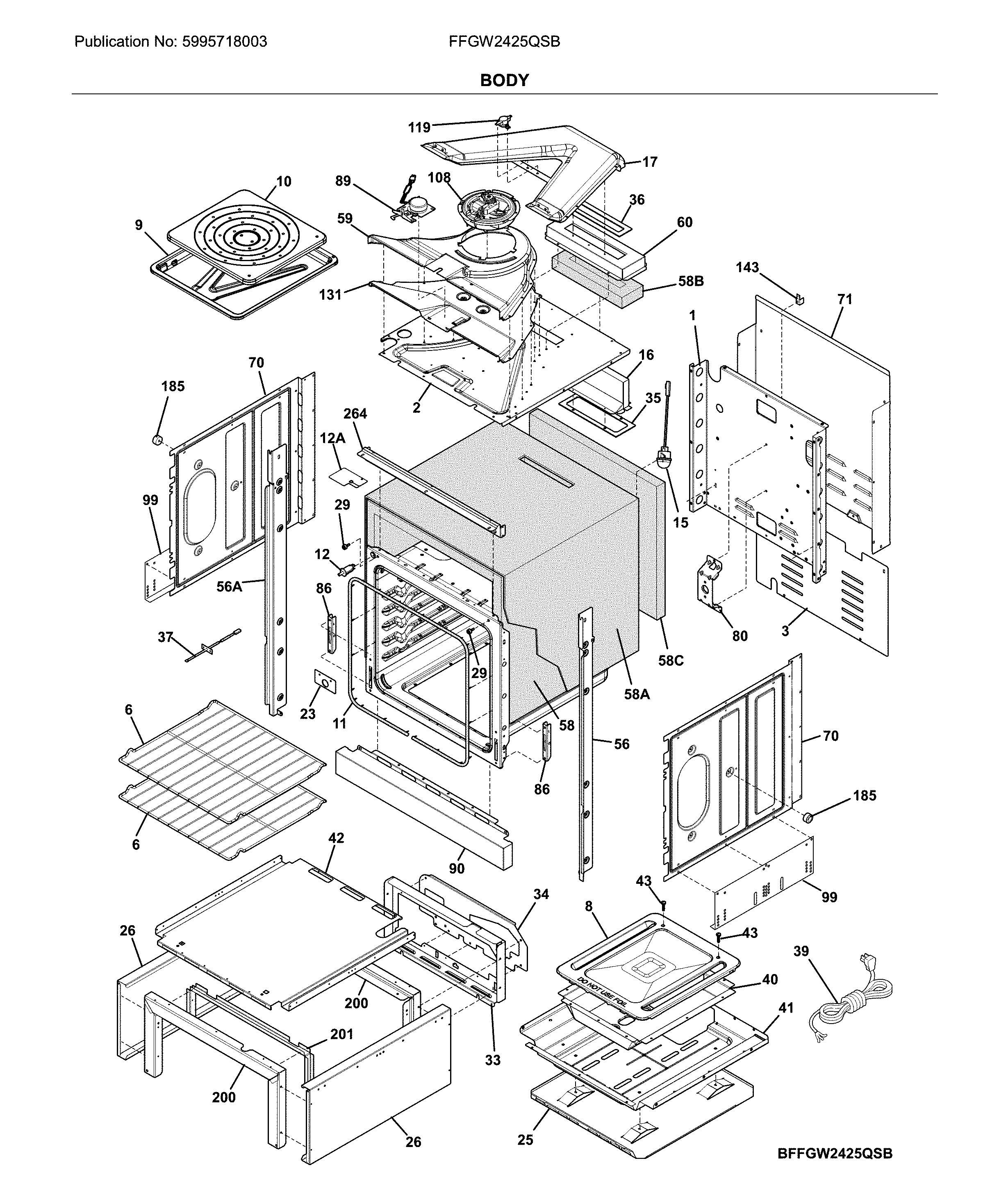 Frigidaire FFGW2425QSB body diagram