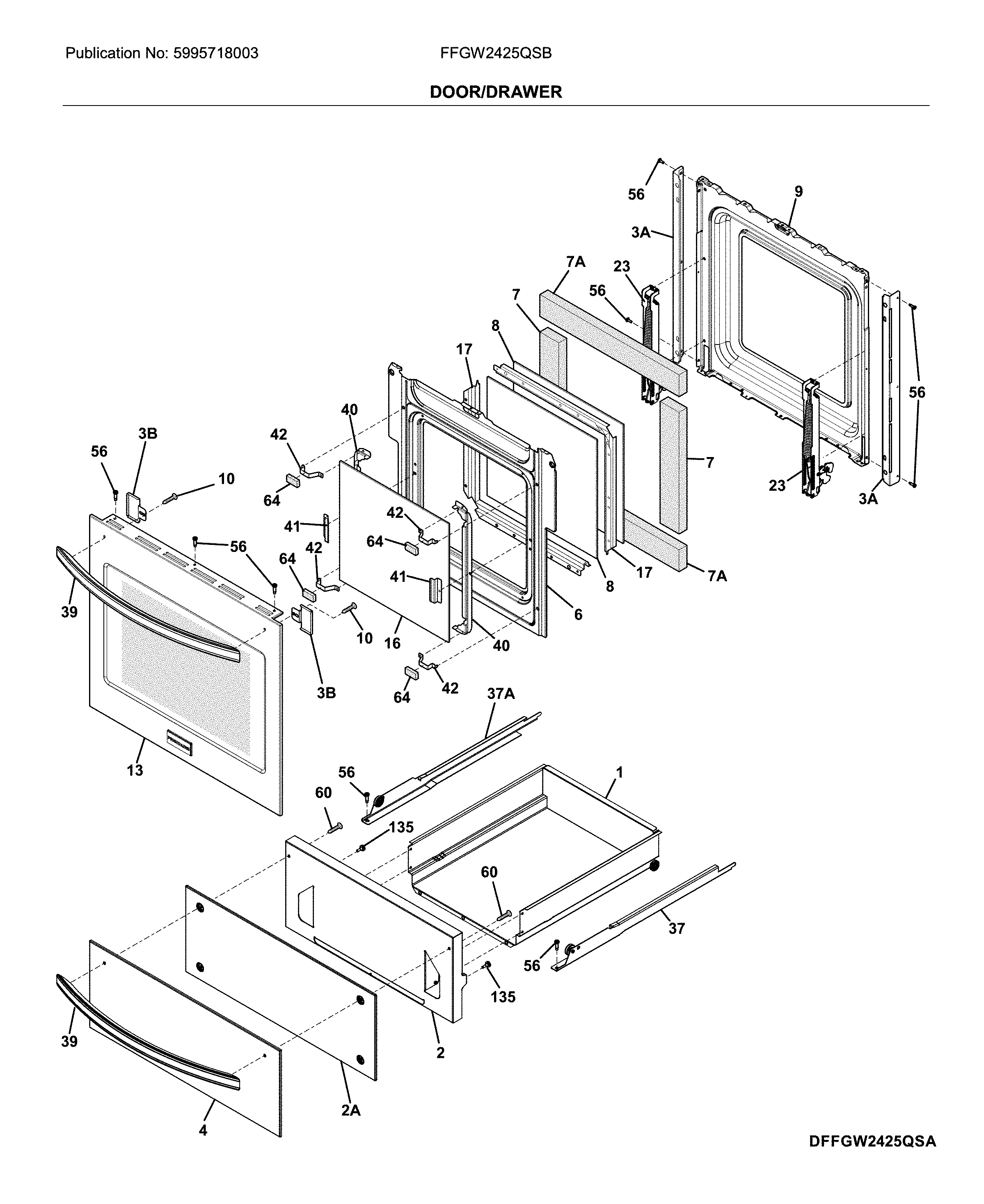 Frigidaire FFGW2425QSB door/drawer diagram