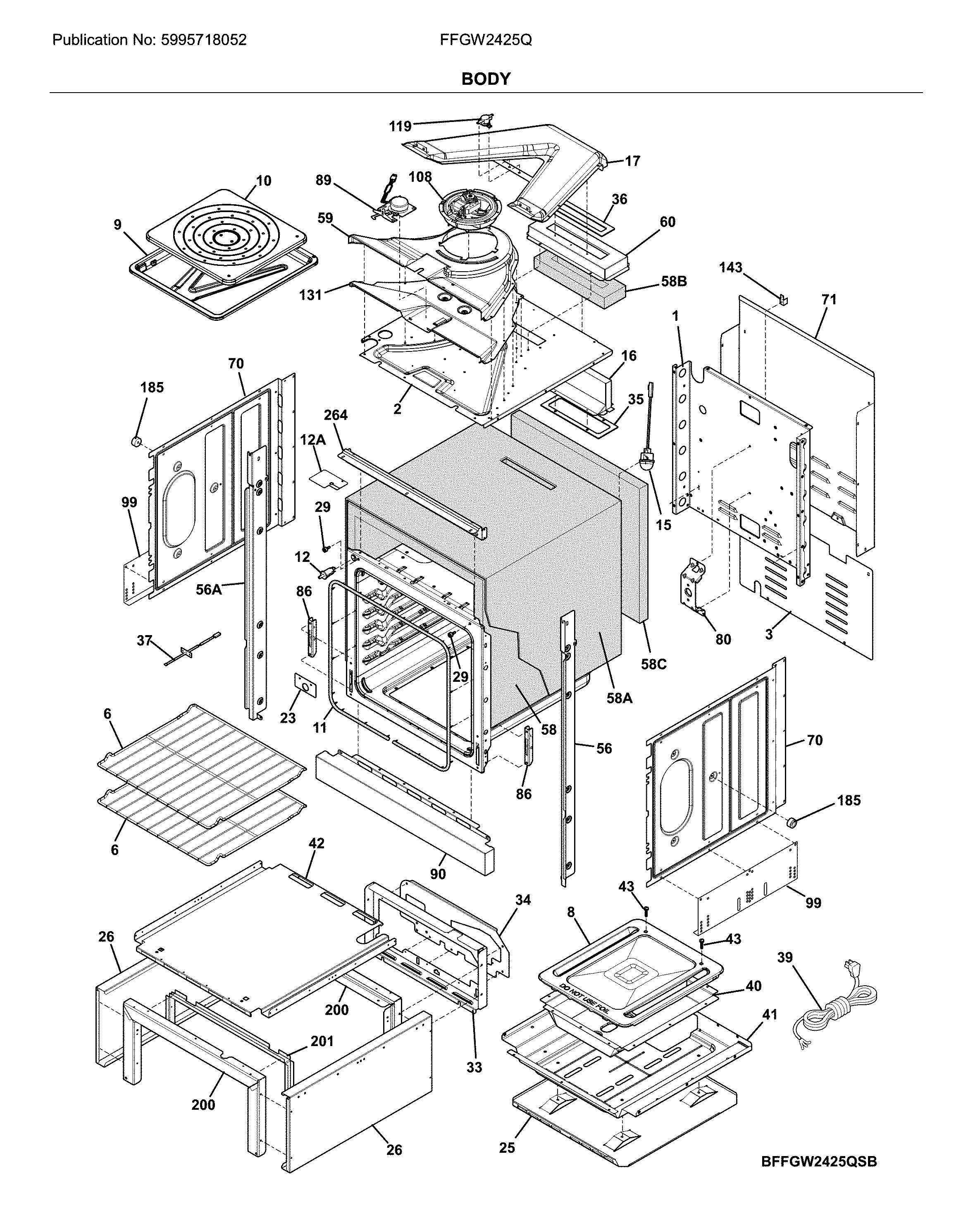 Frigidaire FFGW2425QWC body diagram
