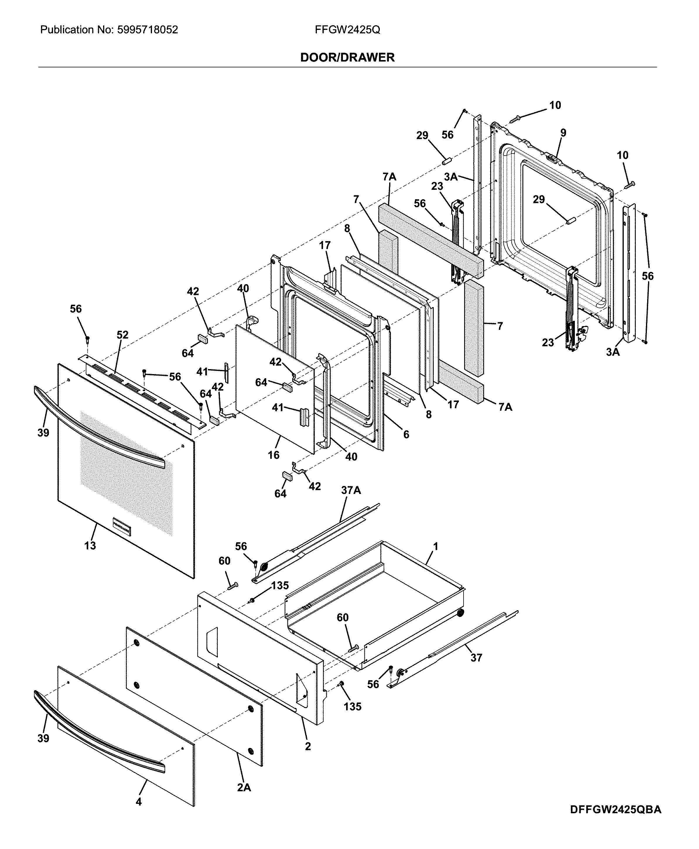 Frigidaire FFGW2425QWC door/drawer diagram