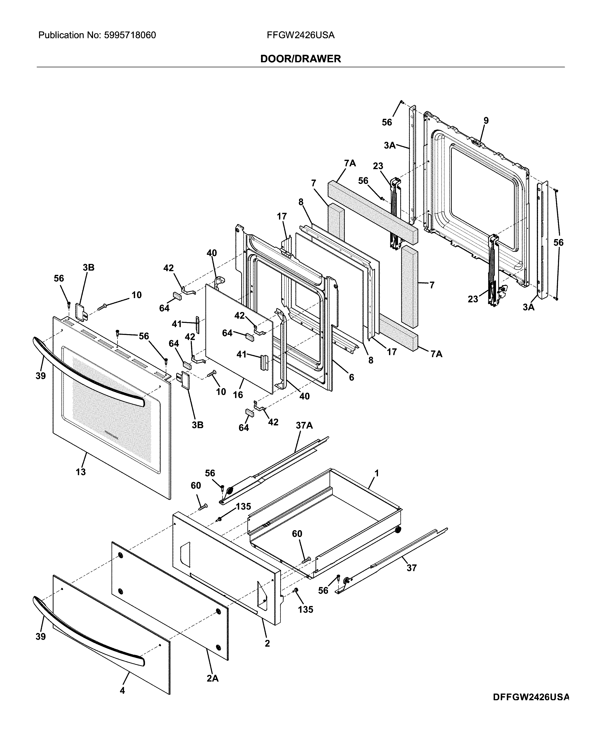 Frigidaire FFGW2426USA door/drawer diagram