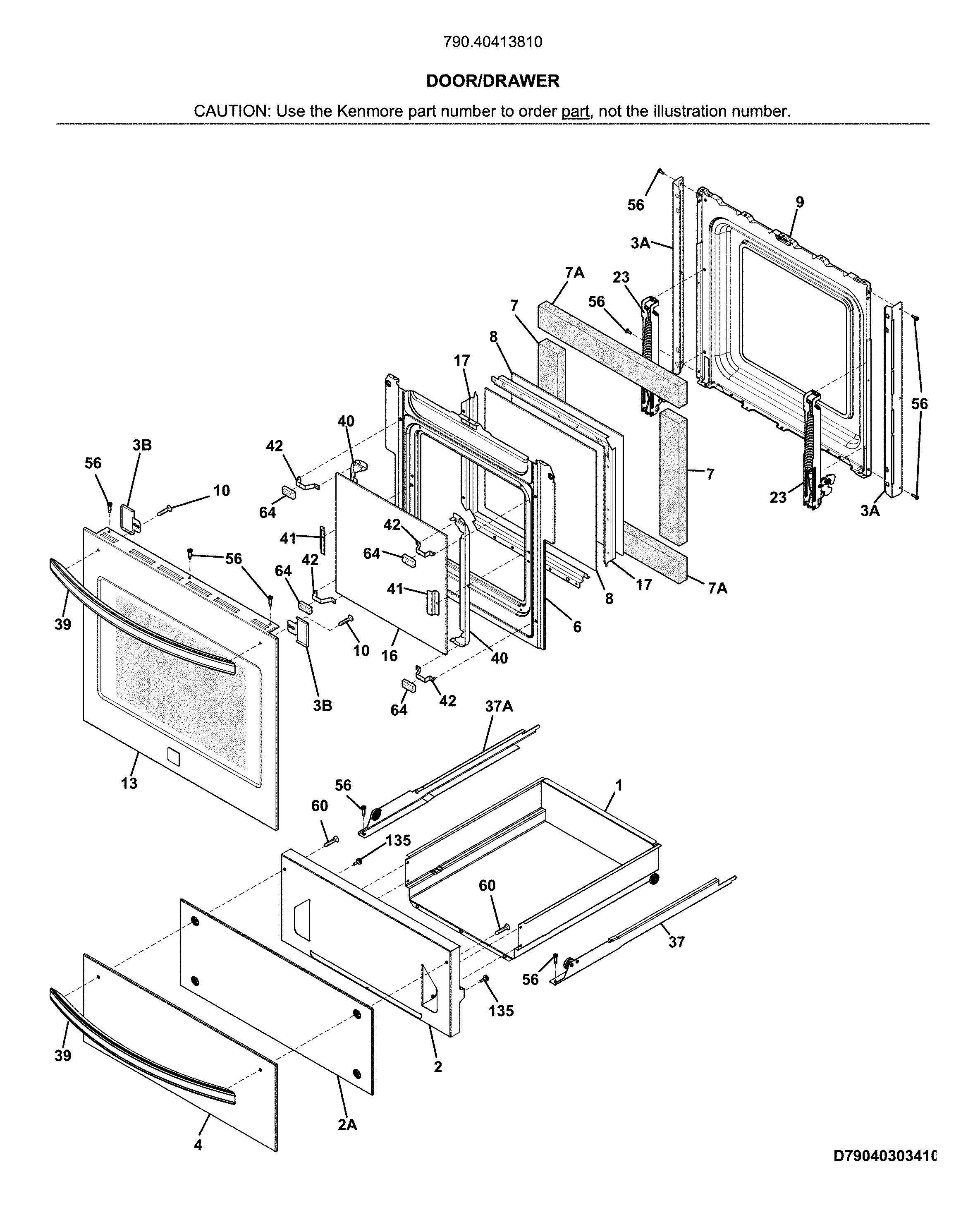 Kenmore 79040413810 door/drawer diagram