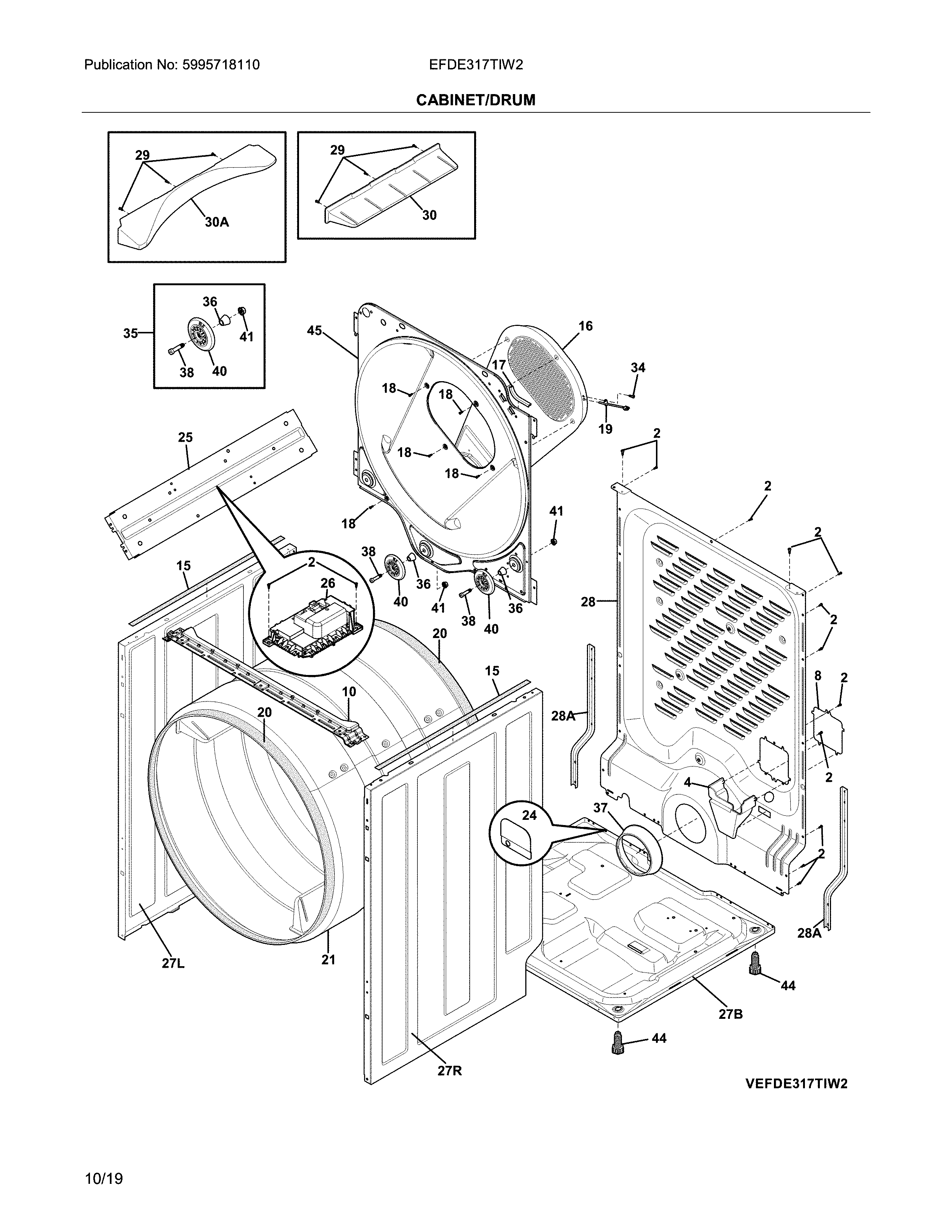 Electrolux EFDE317TIW2 cabinet/drum diagram