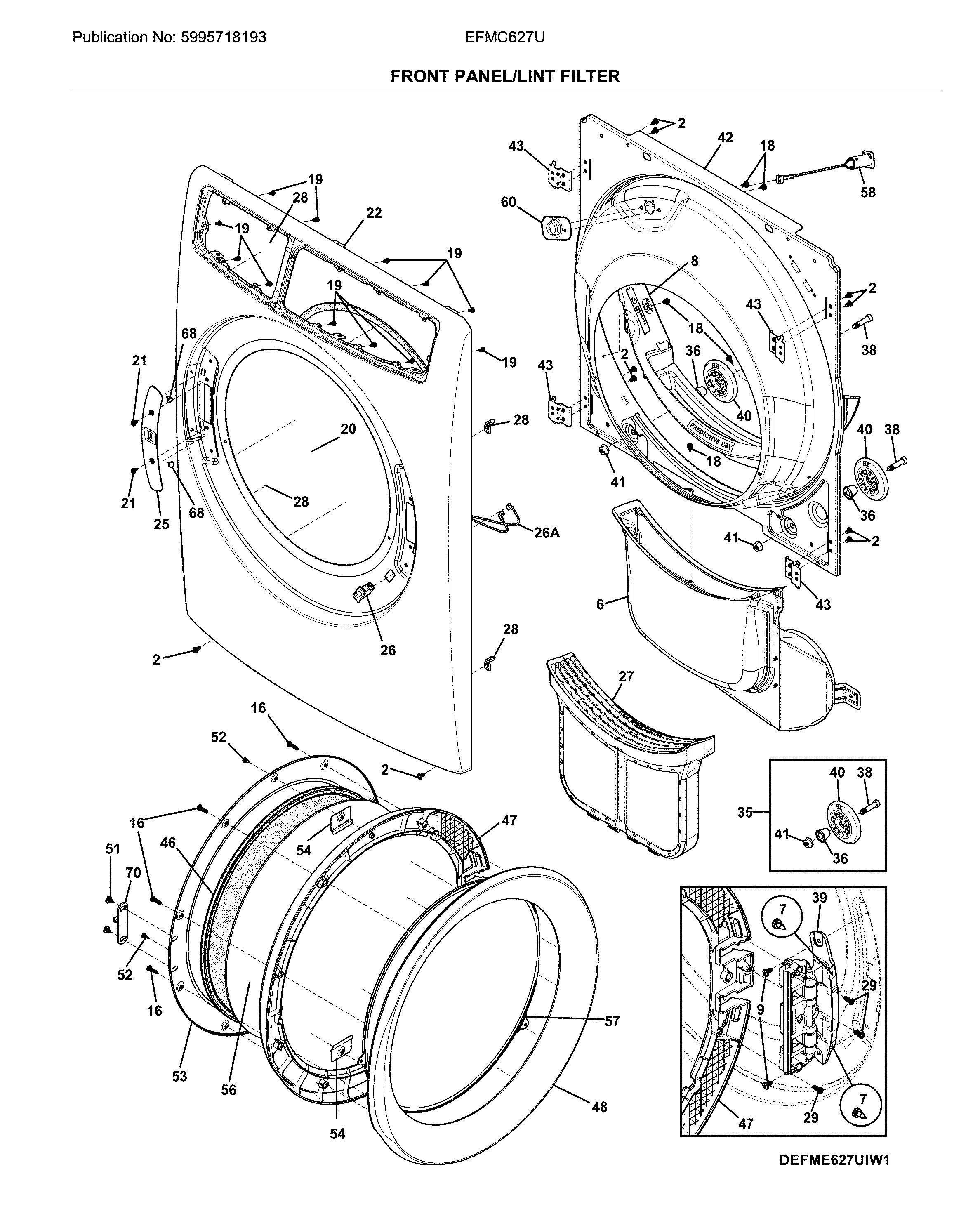Electrolux EFMC627UIW1 front panel/lint filter diagram