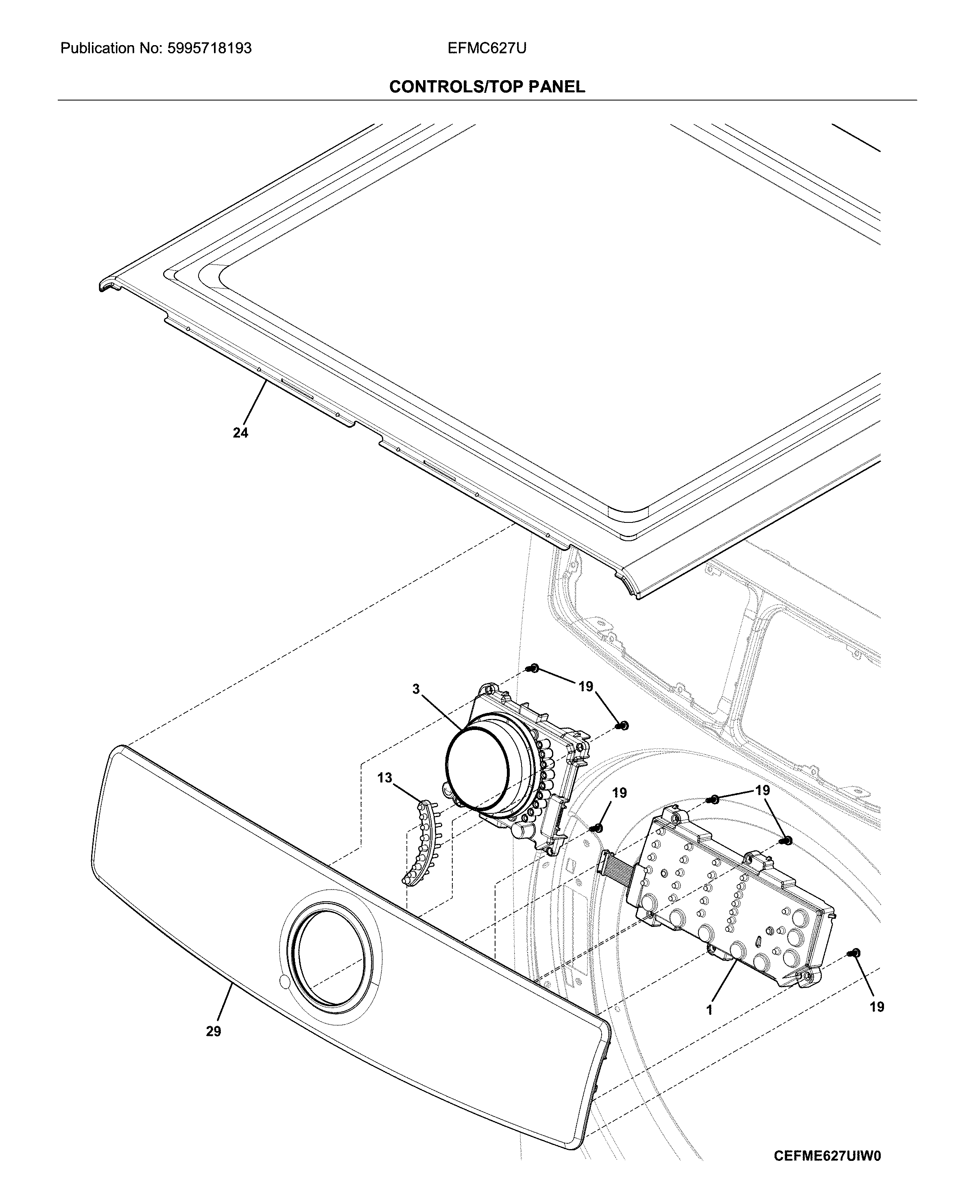Electrolux EFMC627UIW1 controls/top panel diagram