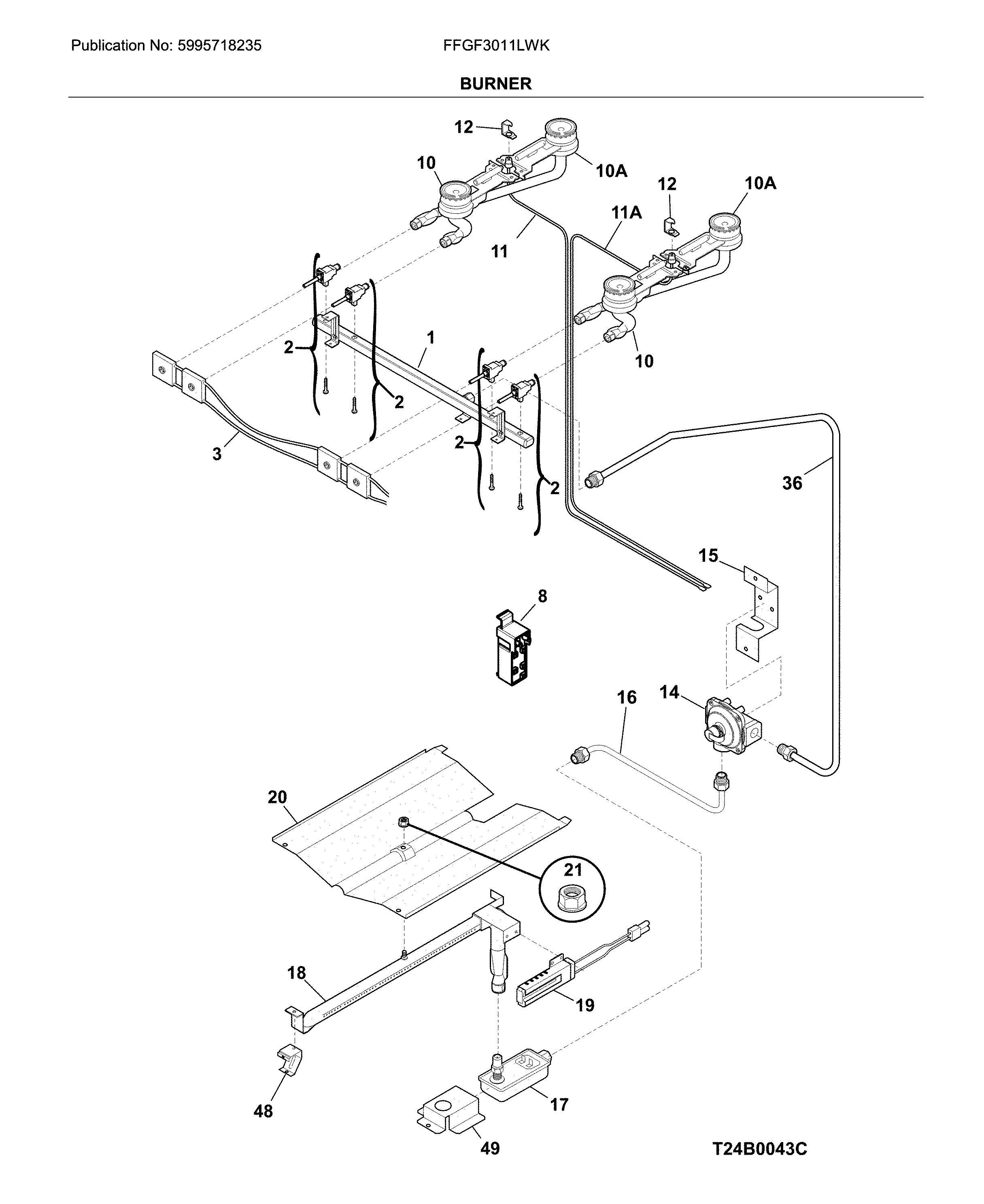 Frigidaire FFGF3011LWK burner diagram