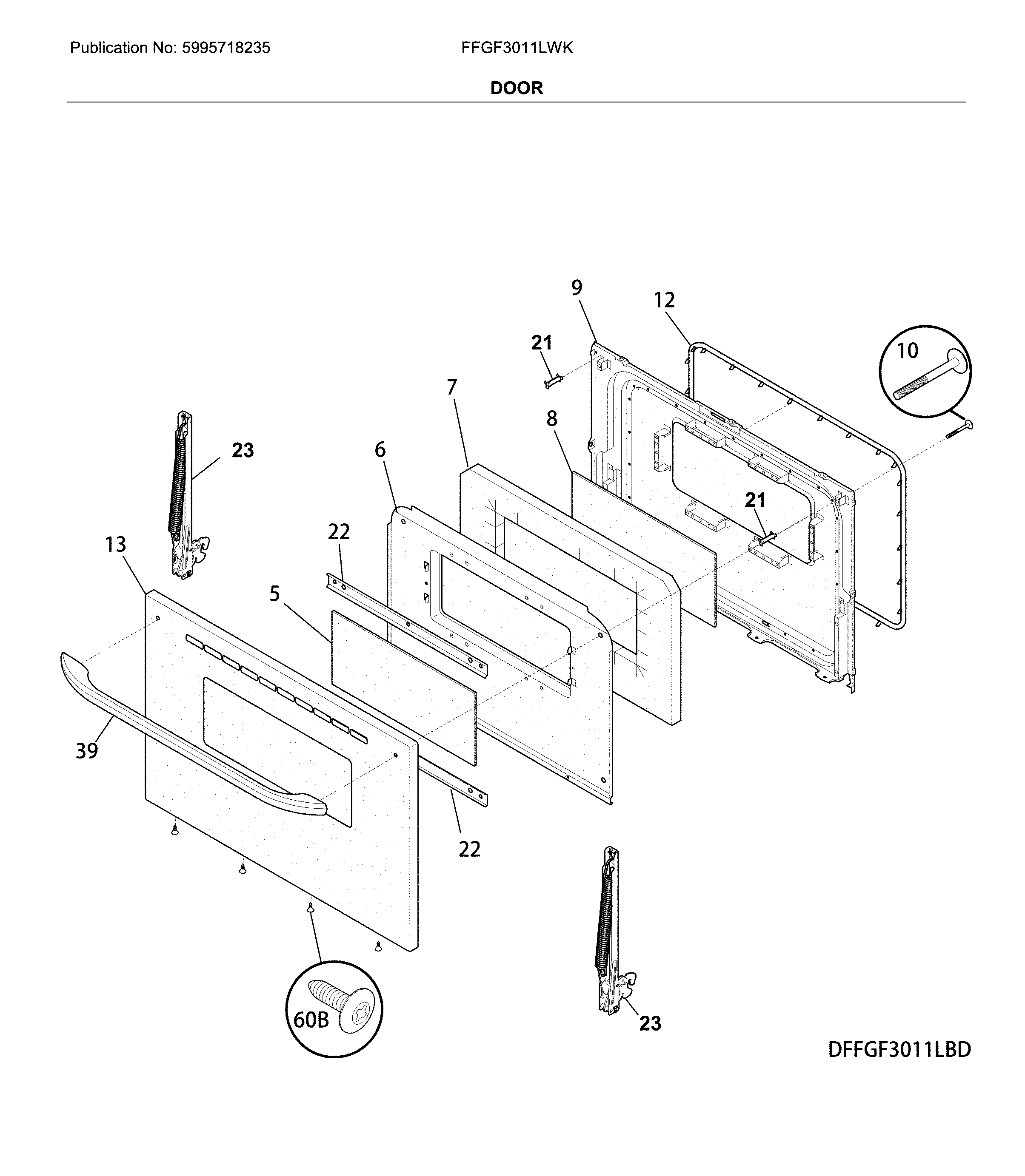 Frigidaire FFGF3011LWK door diagram