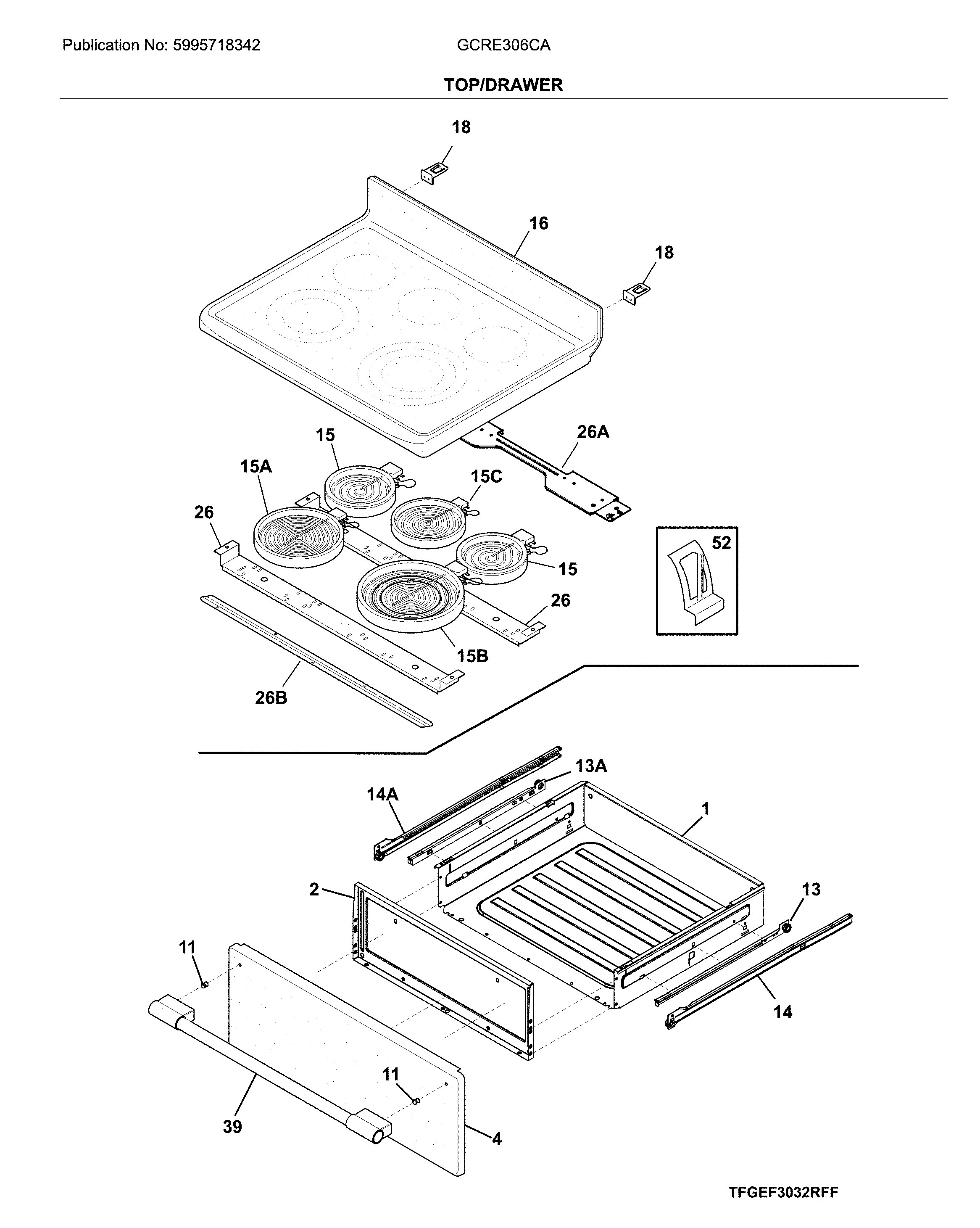 Frigidaire GCRE306CADA top/drawer diagram