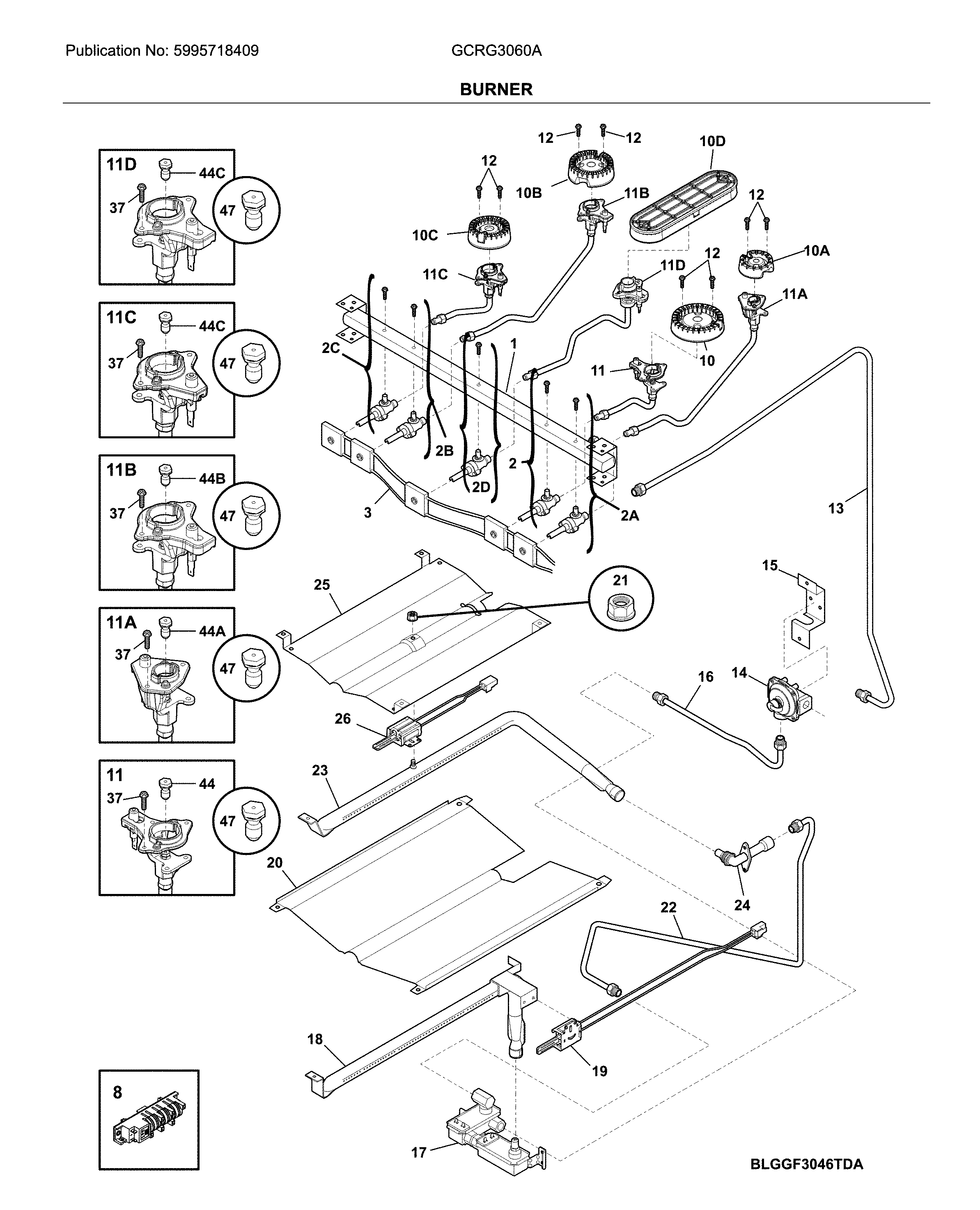 Frigidaire GCRG3060ADA burner diagram