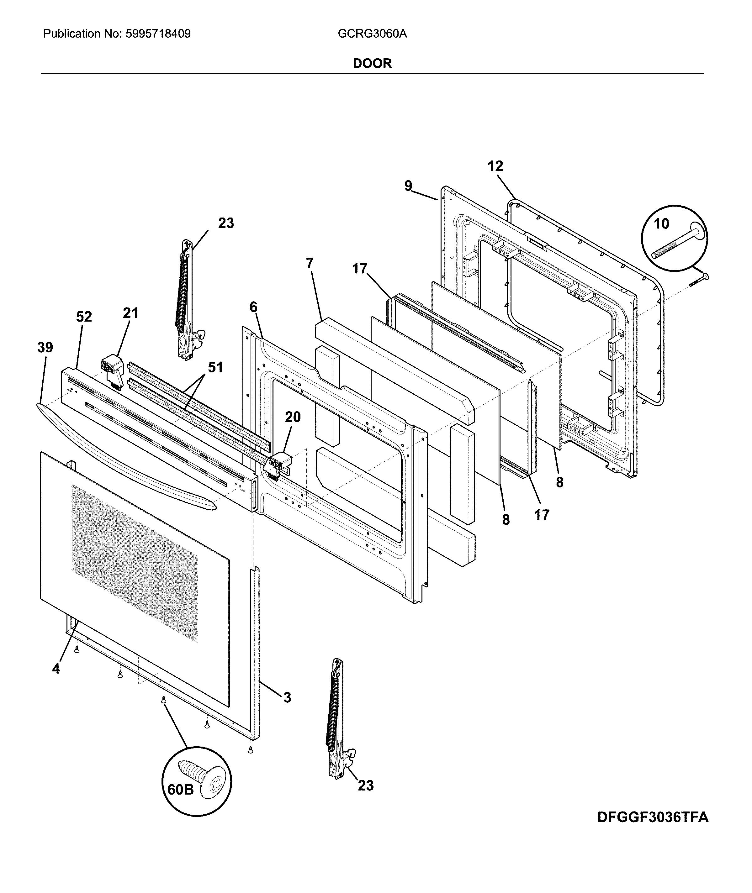 Frigidaire GCRG3060ADA door diagram