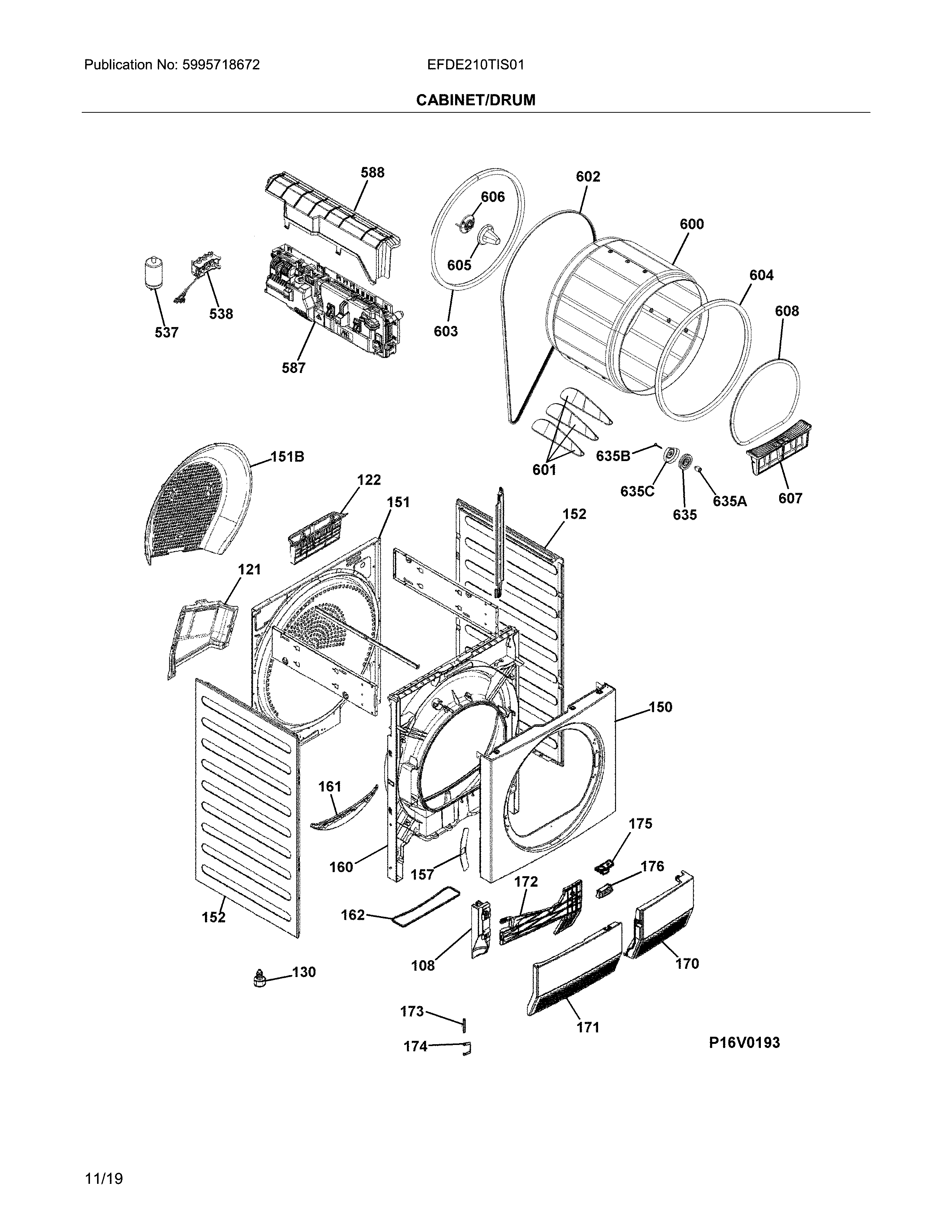Electrolux EFDE210TIS01 cabinet/drum diagram