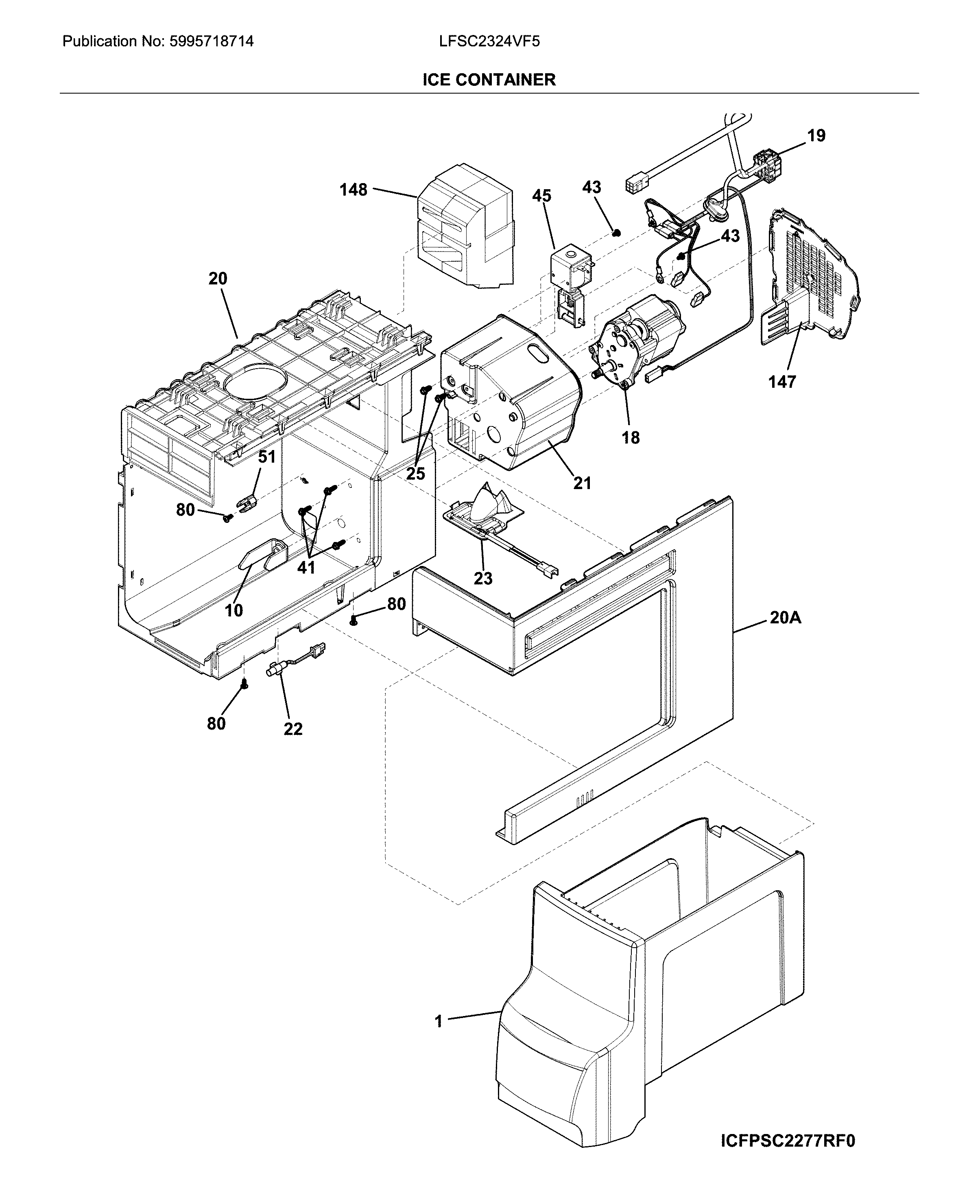 Frigidaire LFSC2324VF5 ice container diagram