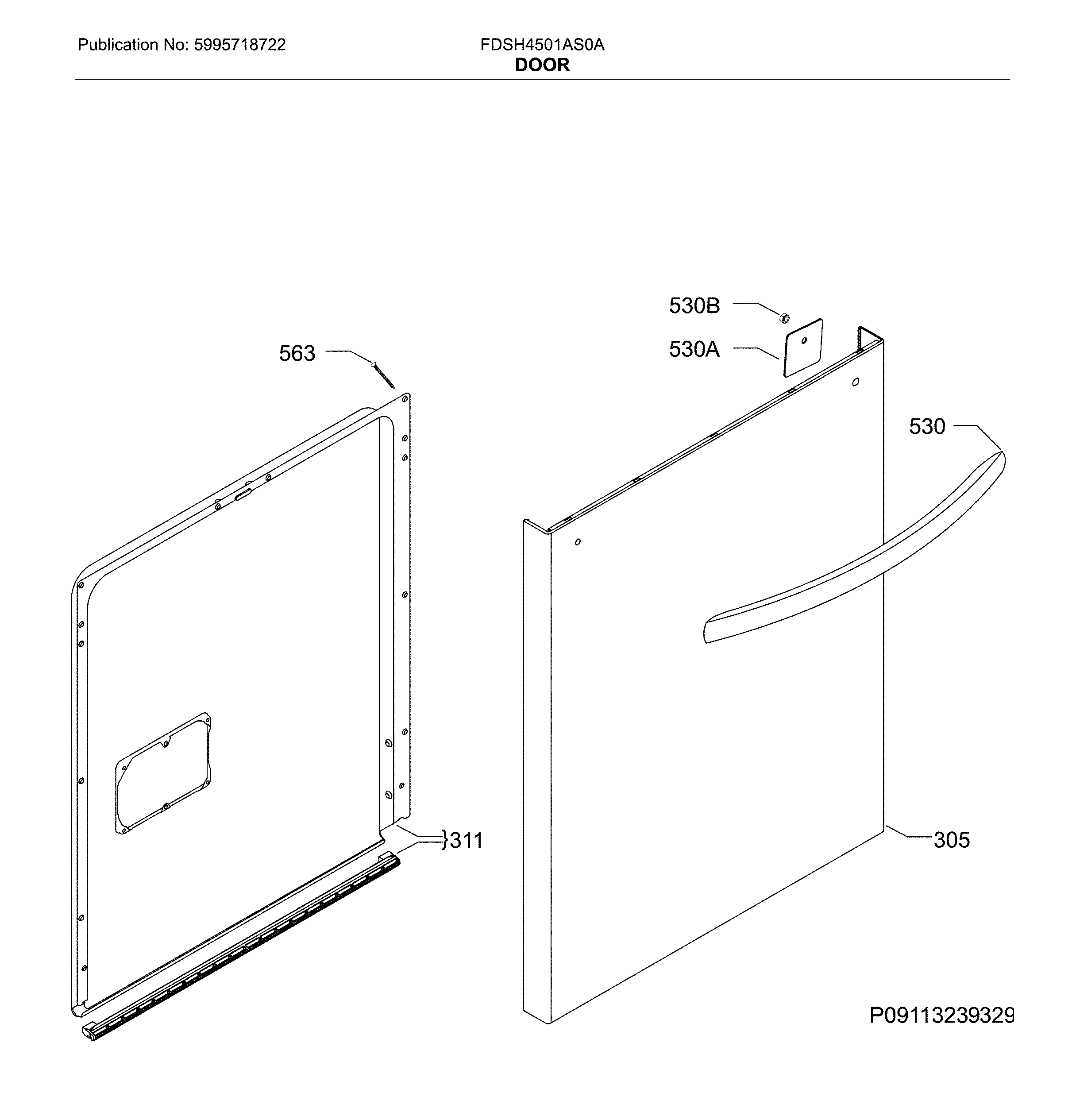 Frigidaire FDSH4501AS0A door diagram