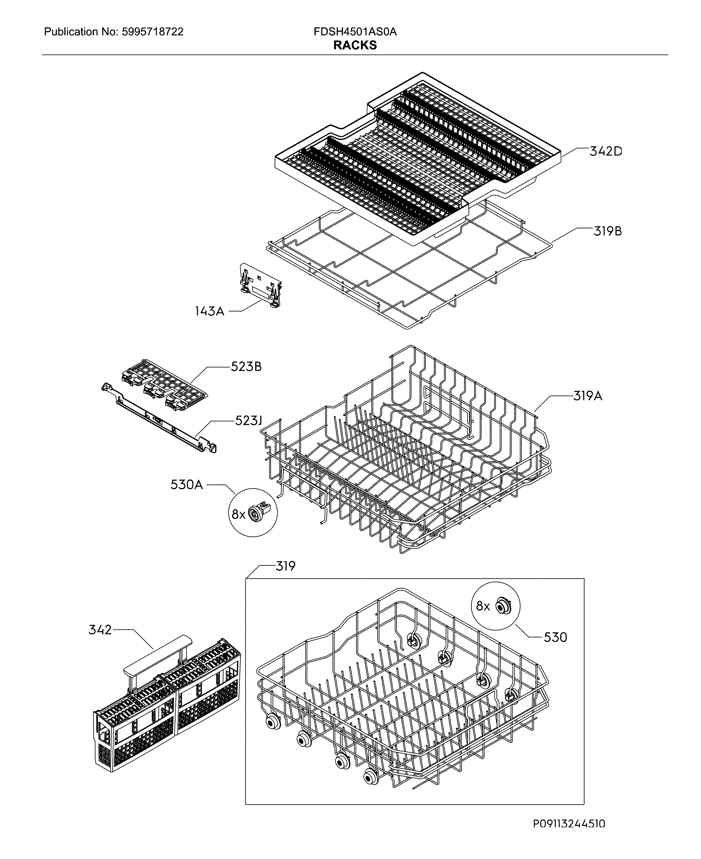 Frigidaire FDSH4501AS0A rack diagram