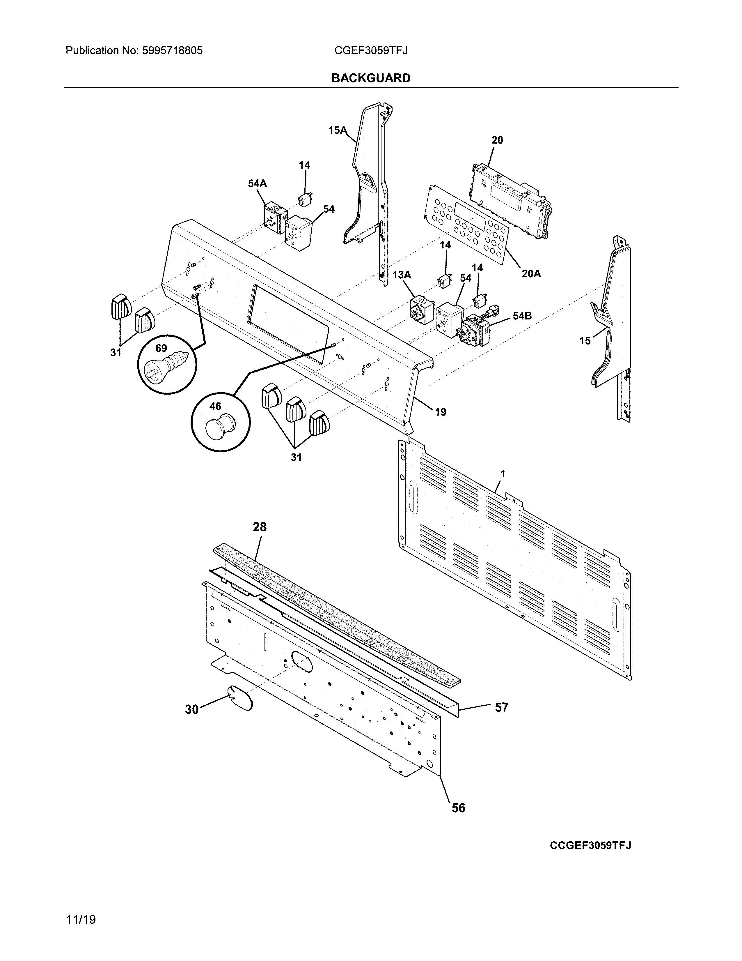 Frigidaire CGEF3059TFJ backguard diagram