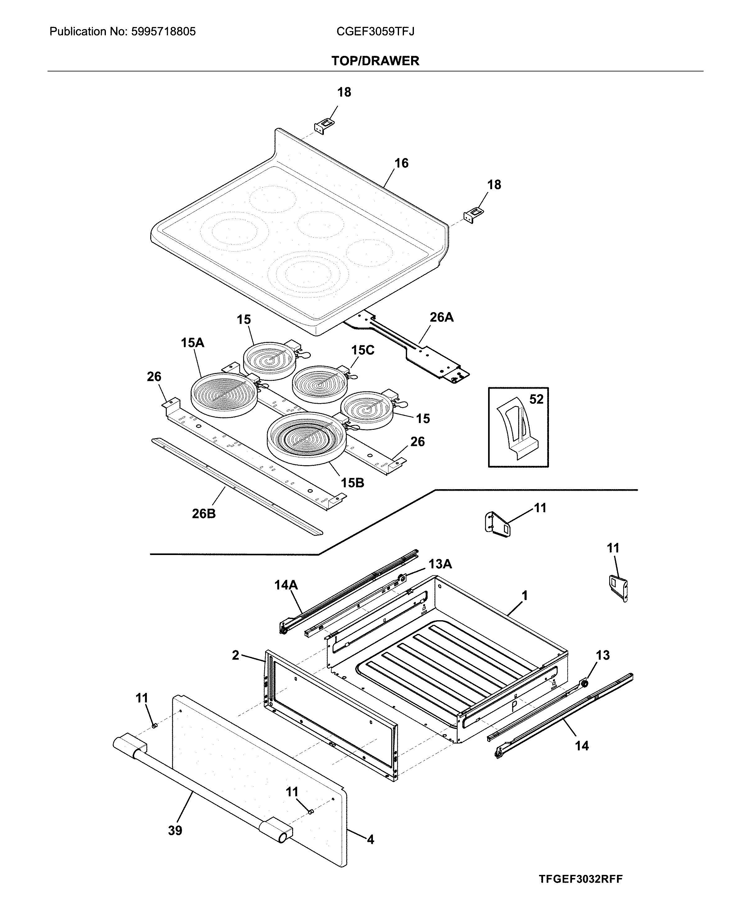 Frigidaire CGEF3059TFJ top/drawer diagram