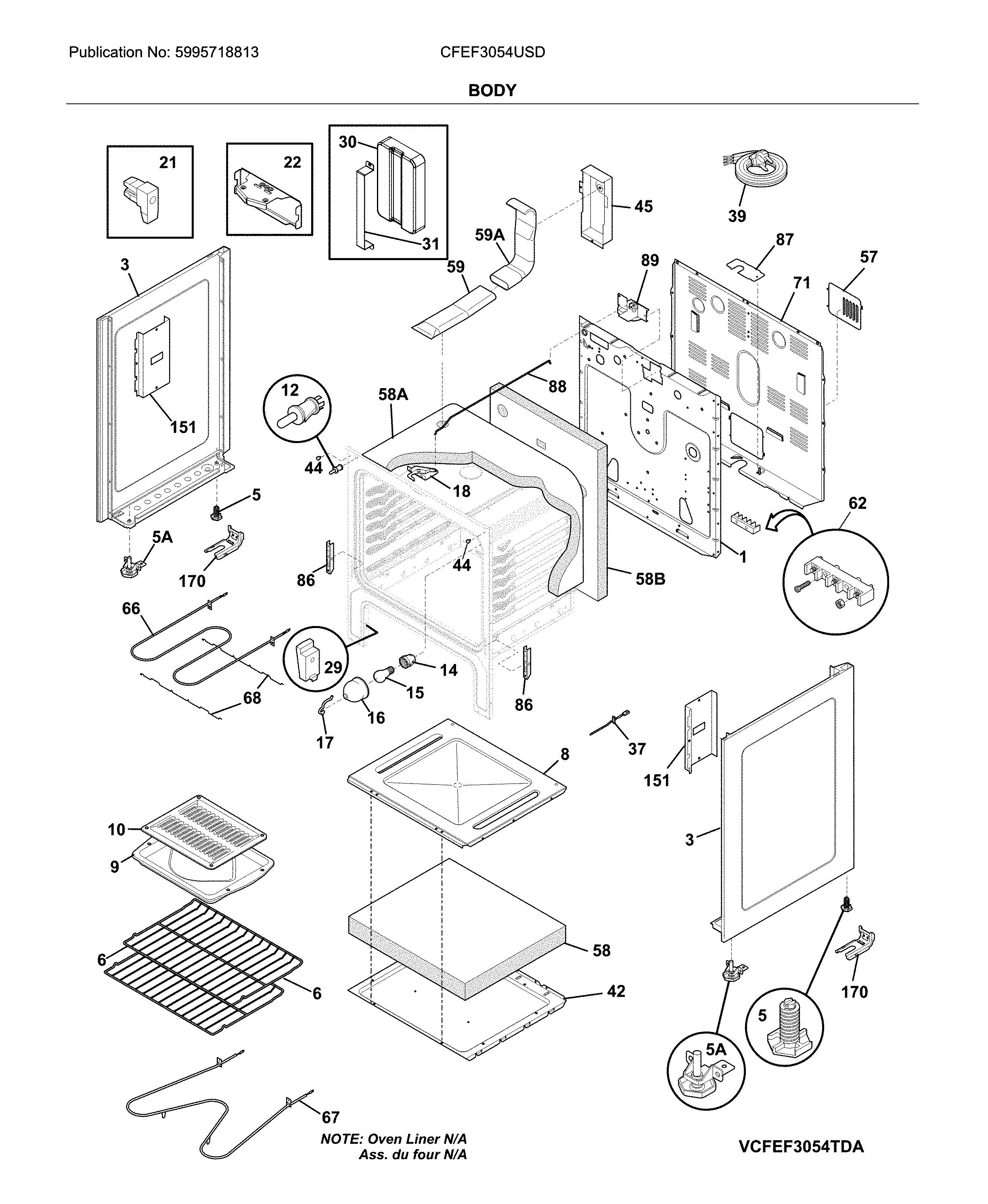Frigidaire CFEF3054USD body diagram