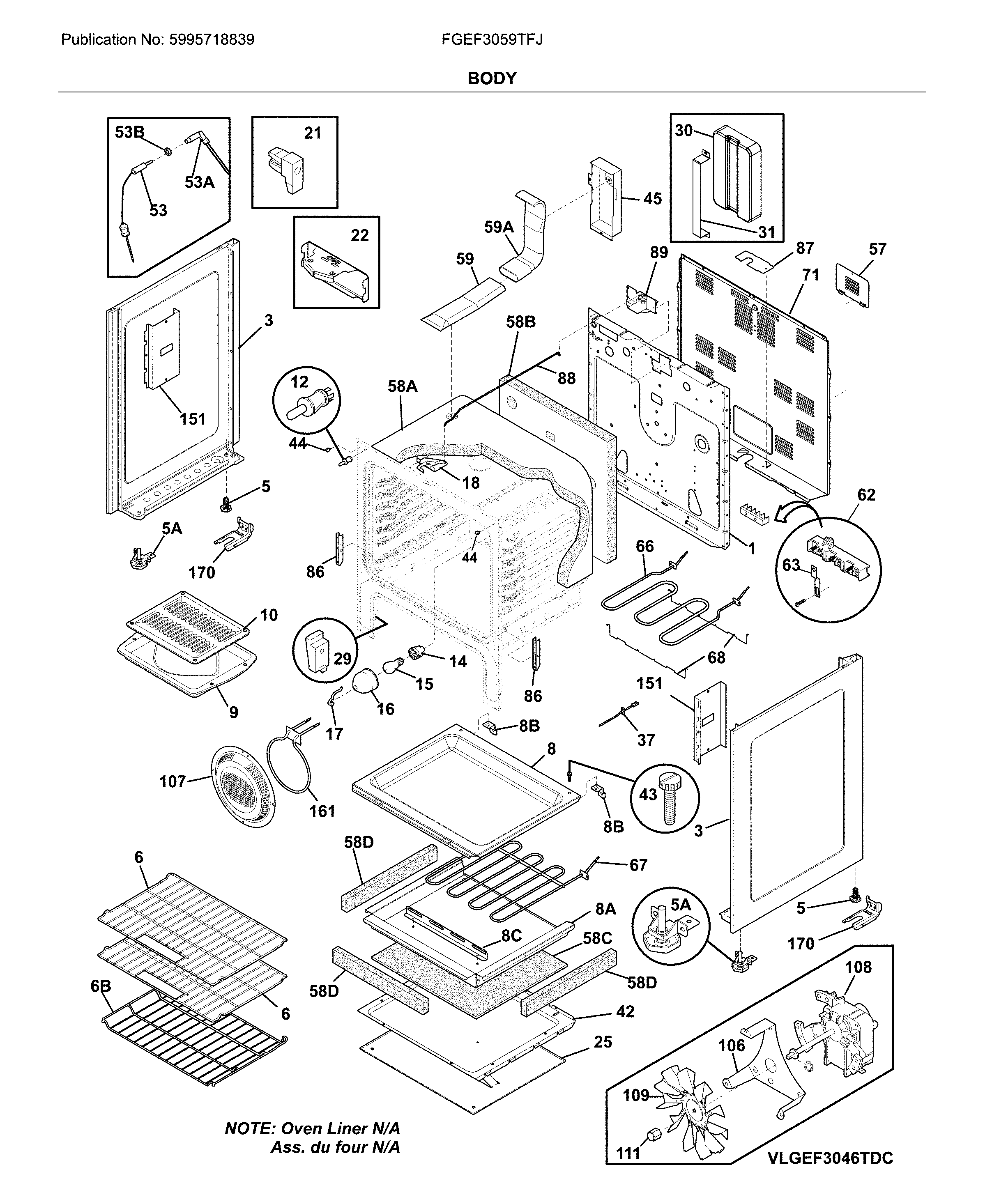 Frigidaire FGEF3059TFJ body diagram