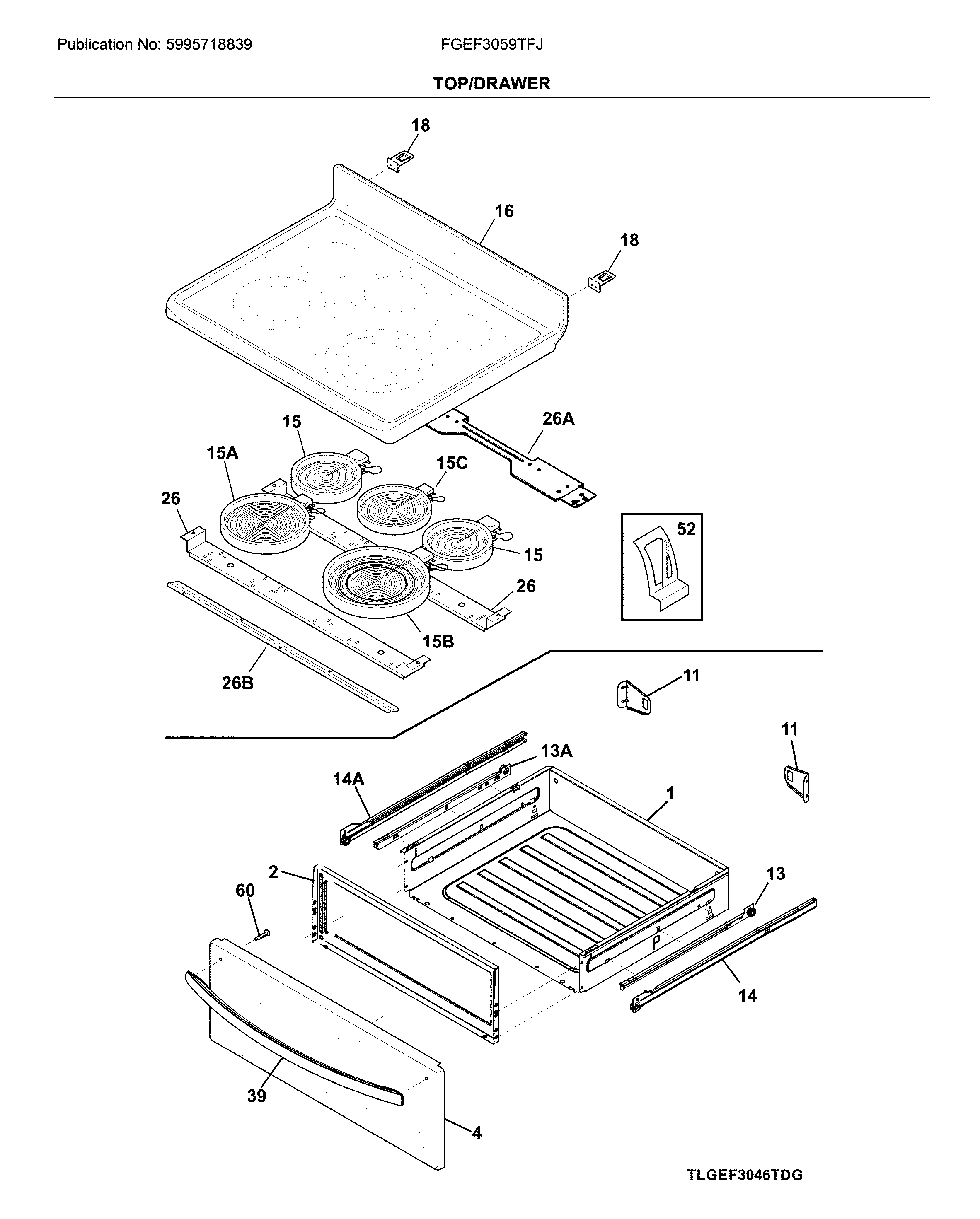 Frigidaire FGEF3059TFJ top/drawer diagram