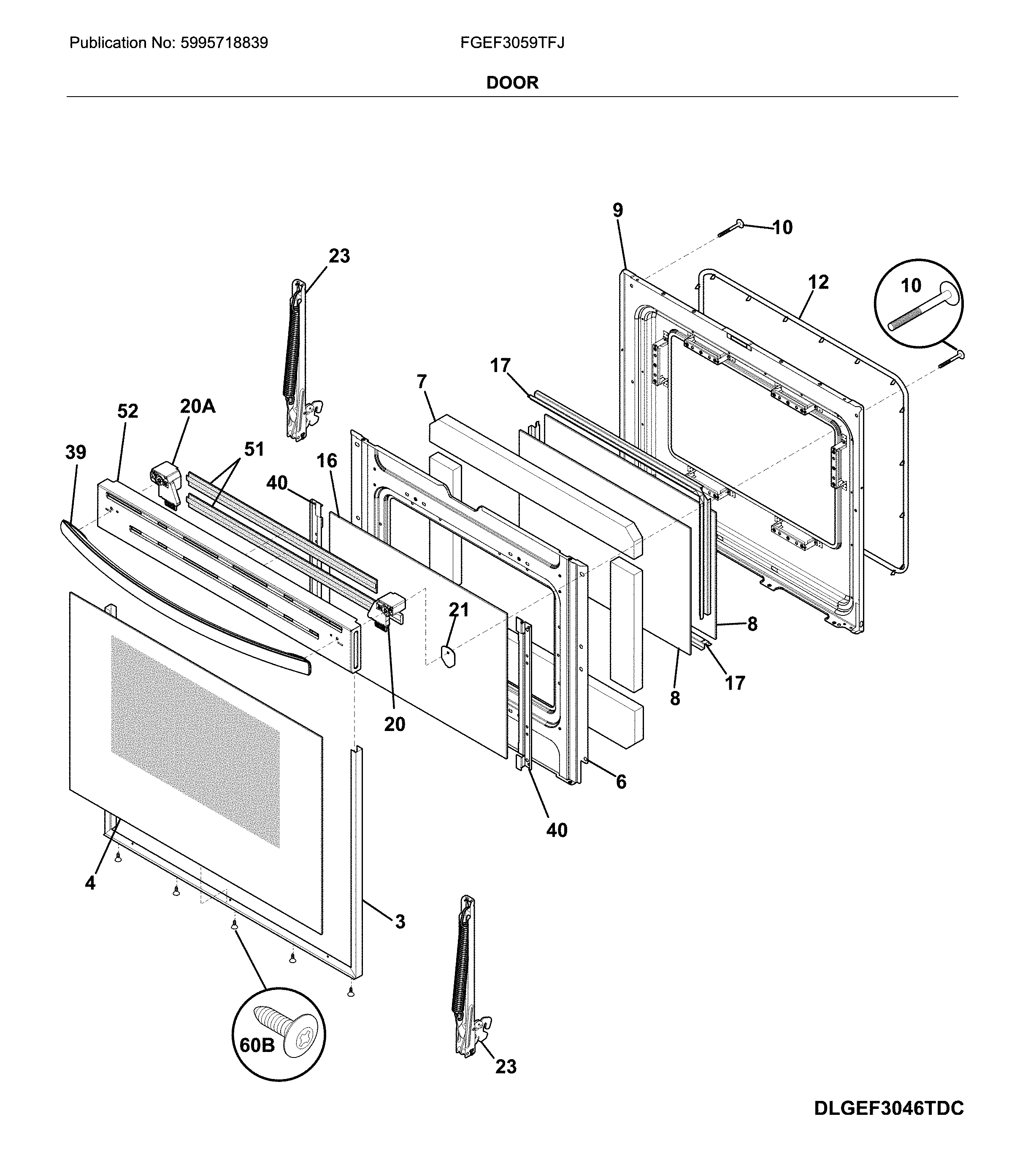 Frigidaire FGEF3059TFJ door diagram