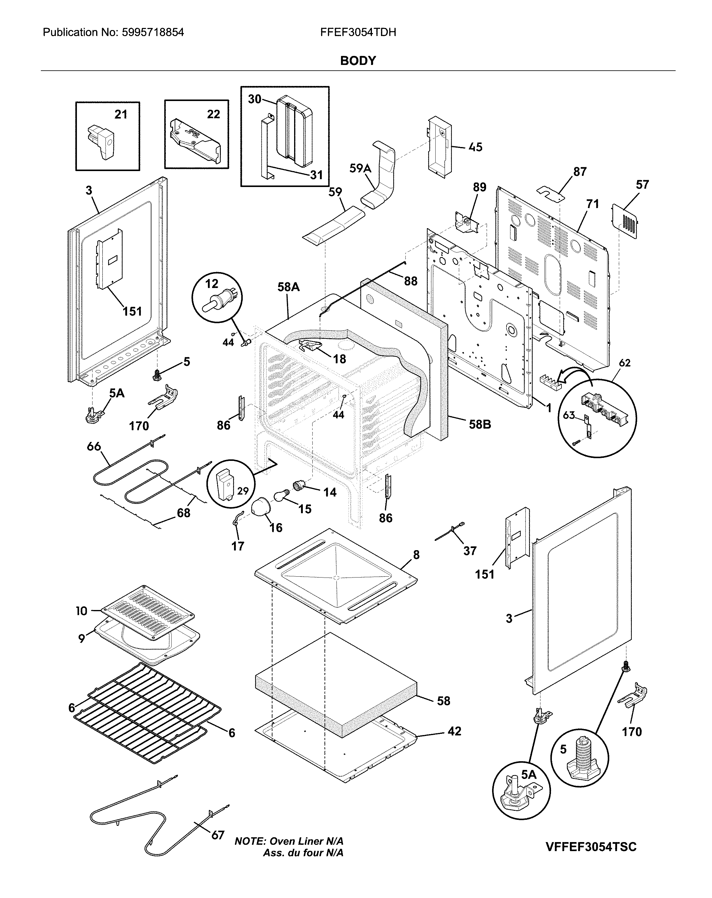 Frigidaire FFEF3054TDH body diagram