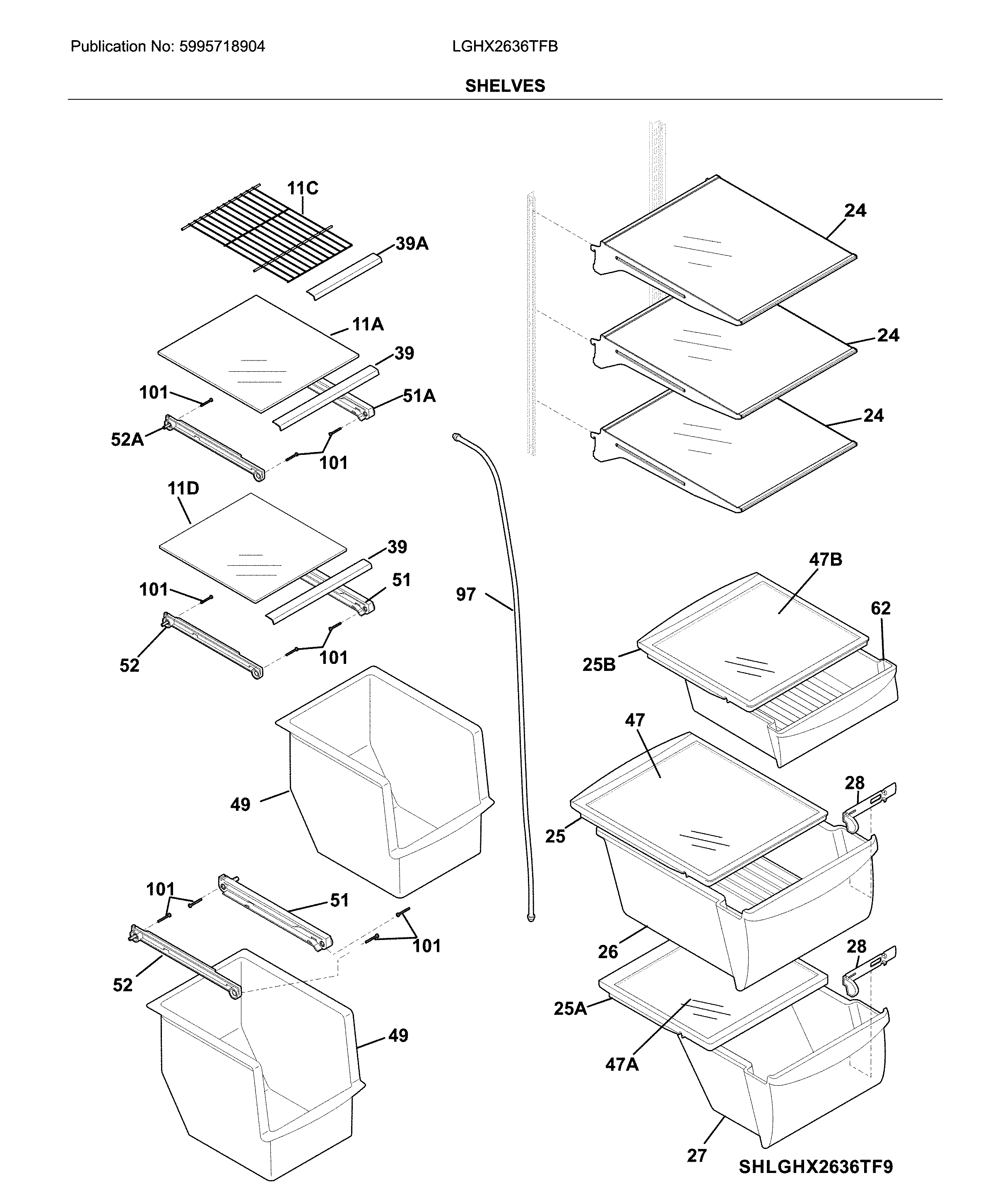 Frigidaire LGHX2636TFB shelves diagram
