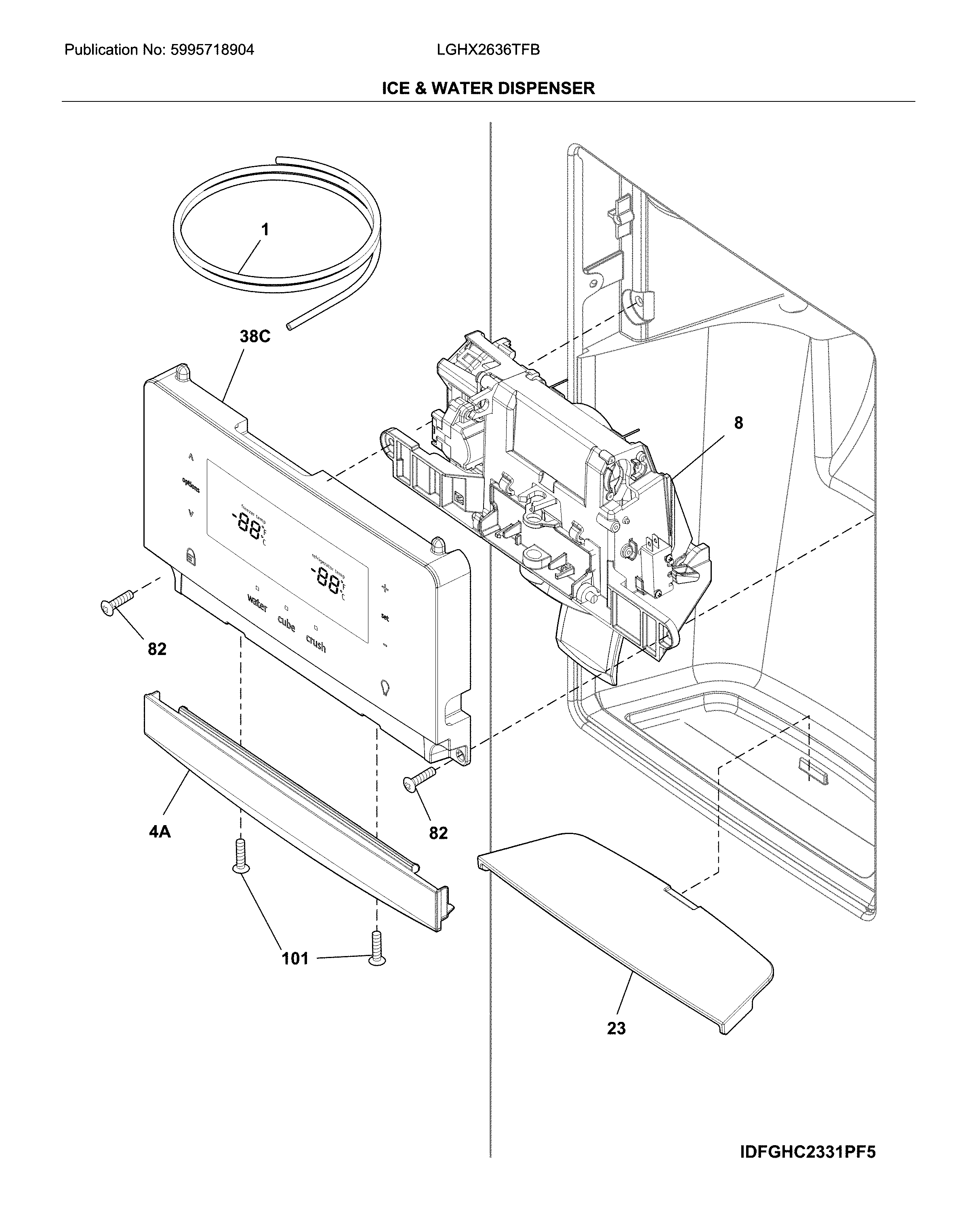 Frigidaire LGHX2636TFB dispenser diagram