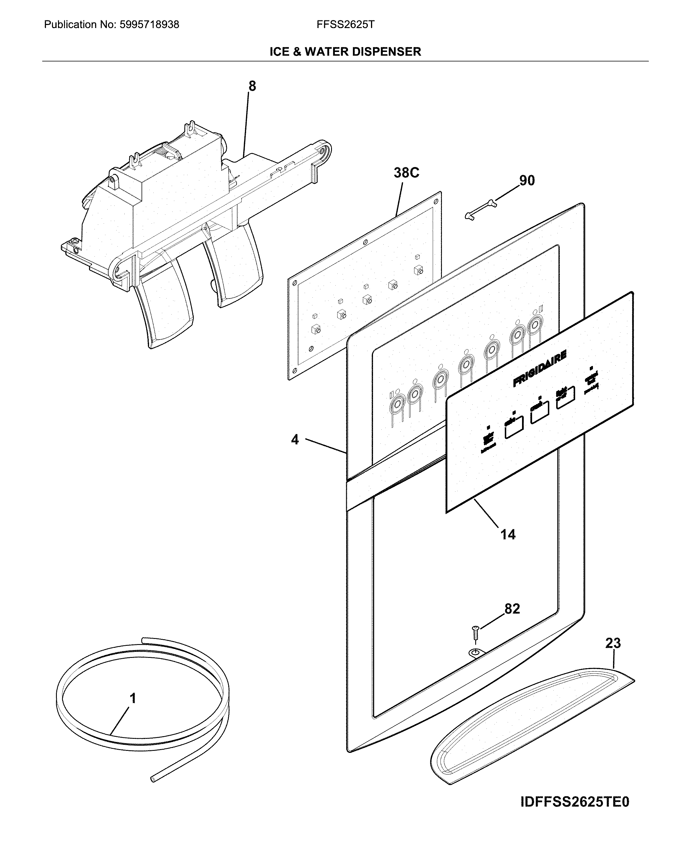 Frigidaire FFSS2625TE3 ice & water dispenser diagram