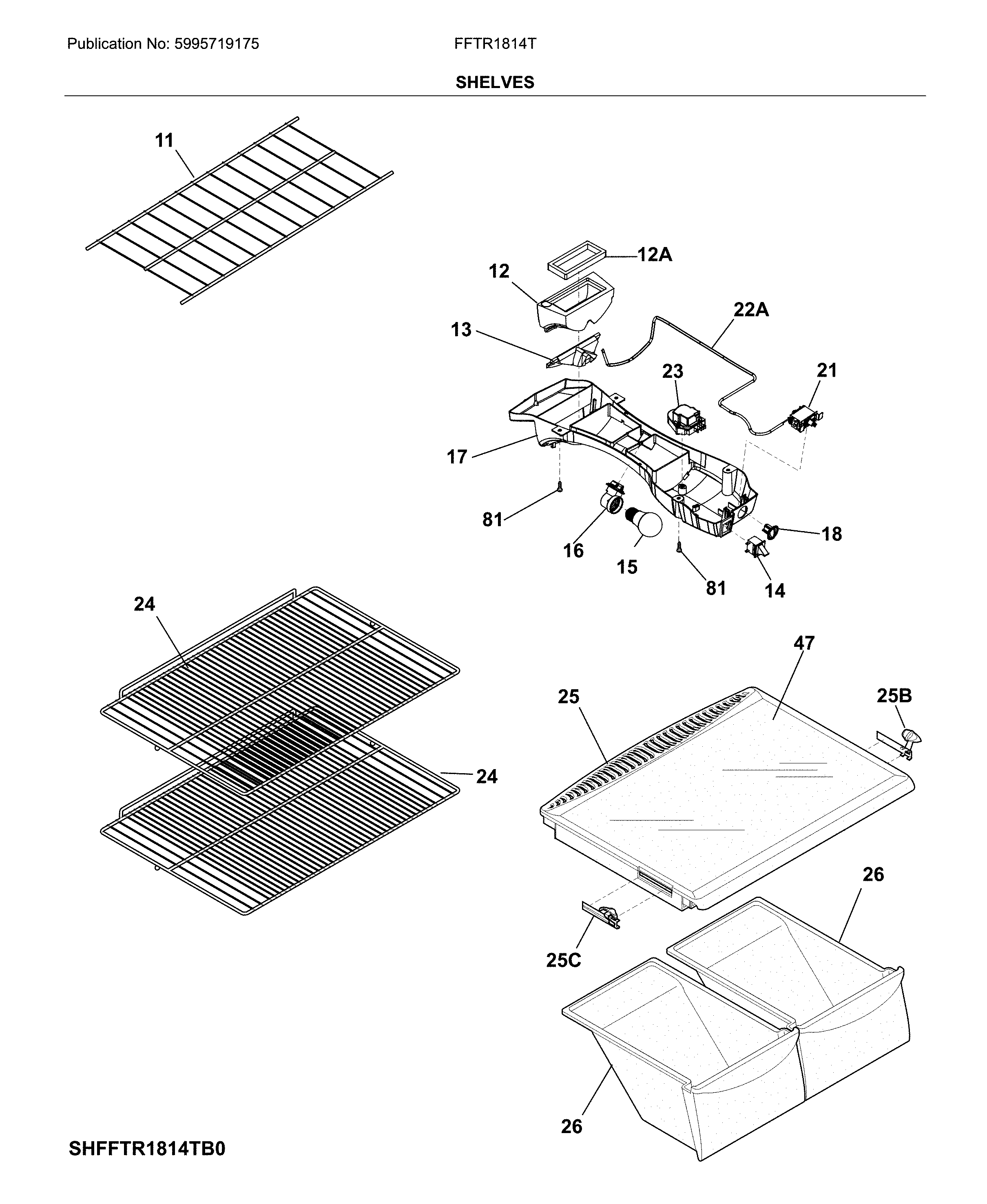 Frigidaire FFTR1814TWF shelves diagram