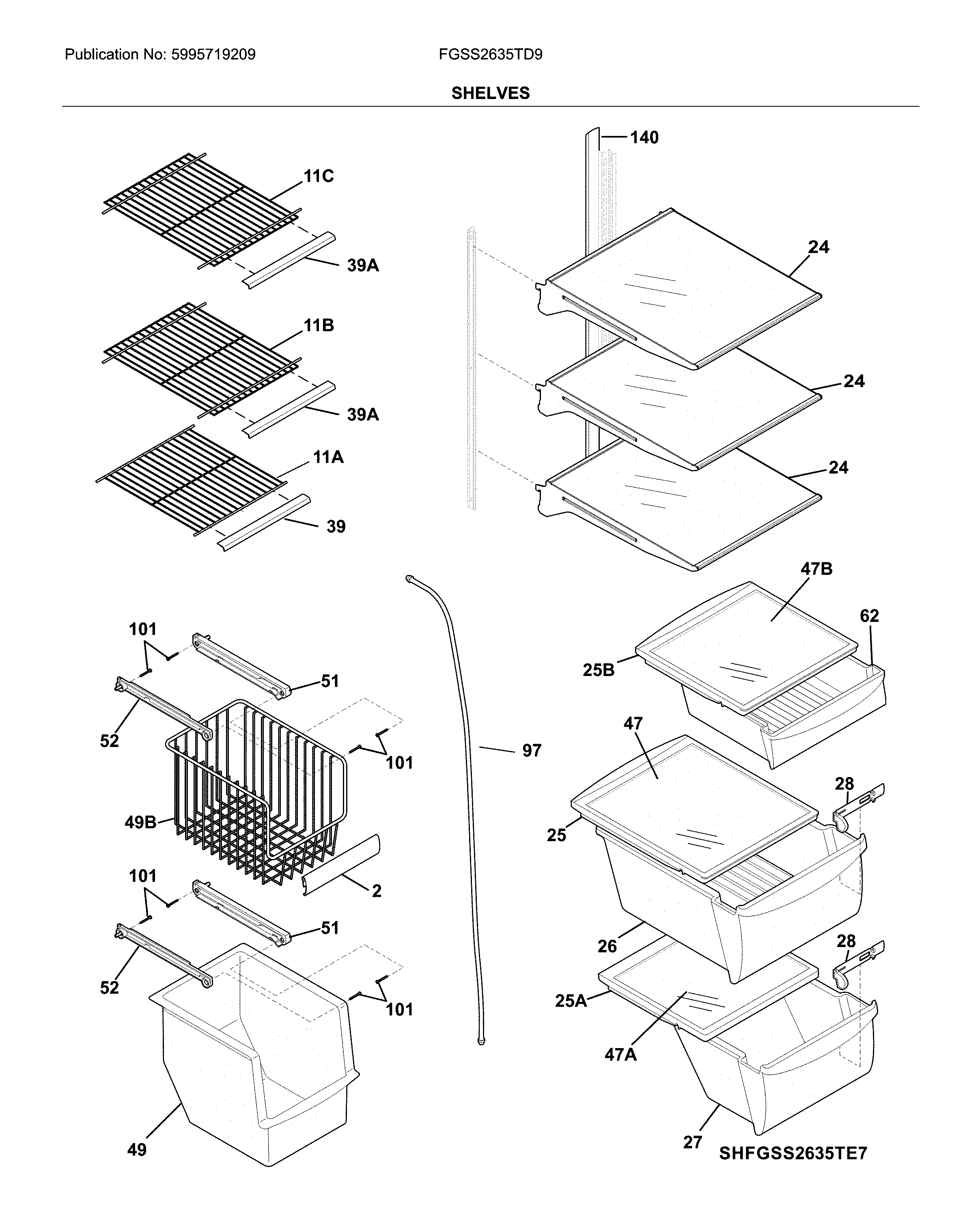 Frigidaire FGSS2635TD9 shelves diagram