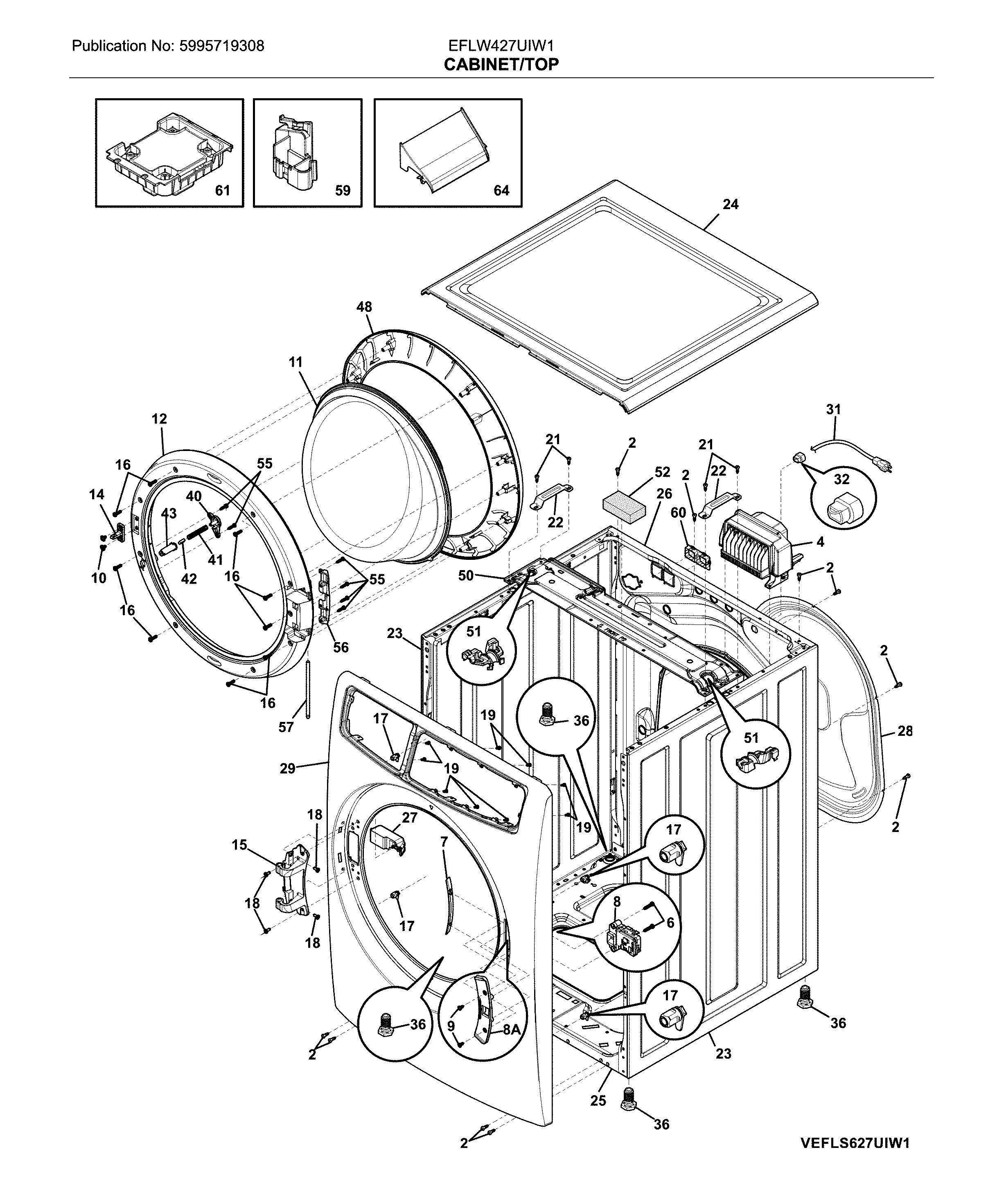 Electrolux EFLW427UIW1 cabinet diagram
