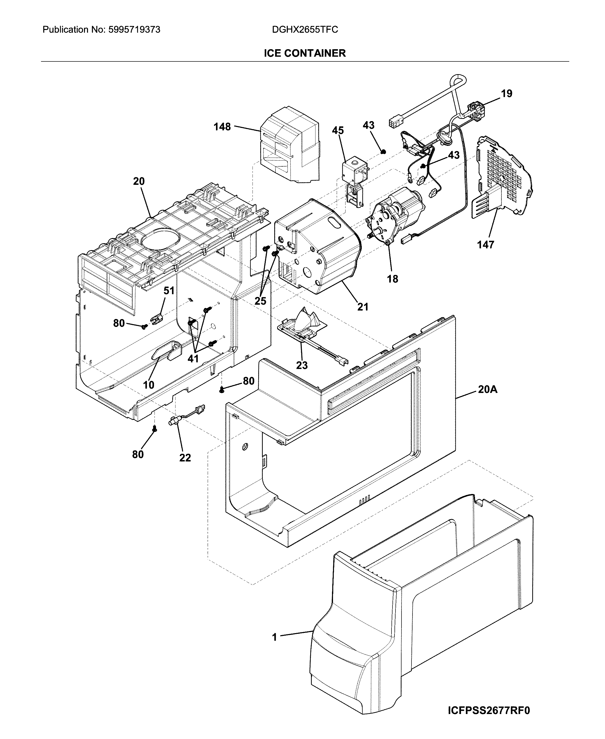 Frigidaire DGHX2655TFC ice container diagram