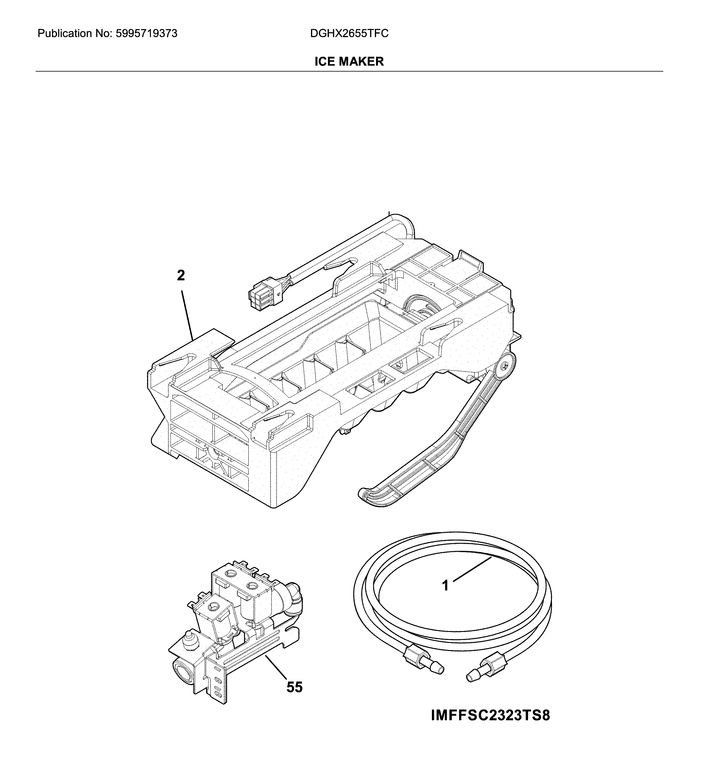 Frigidaire DGHX2655TFC ice maker diagram