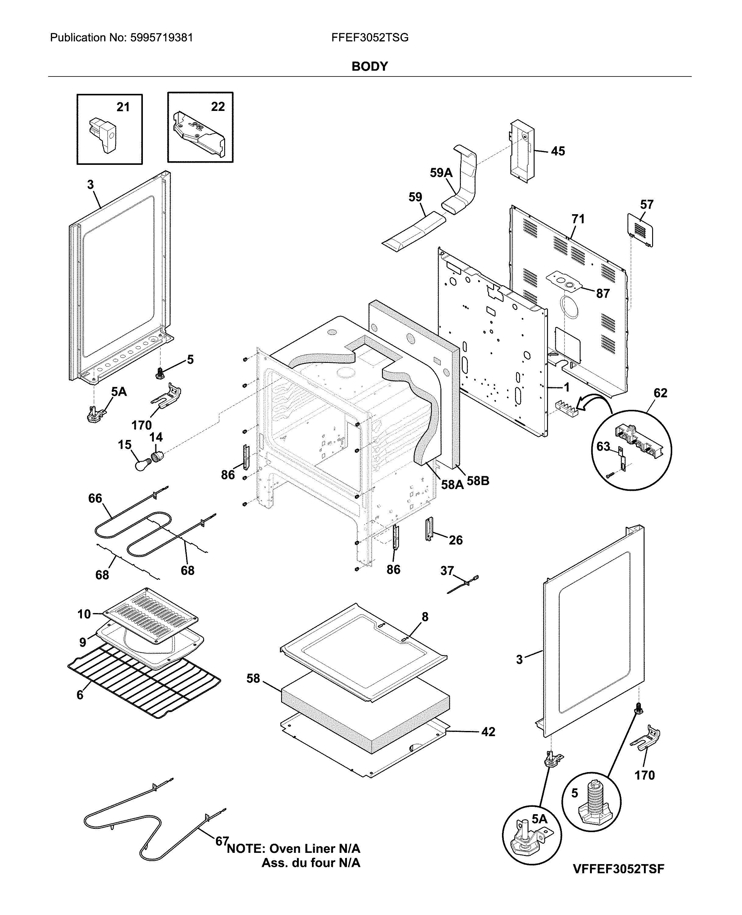 Frigidaire FFEF3052TSG body diagram
