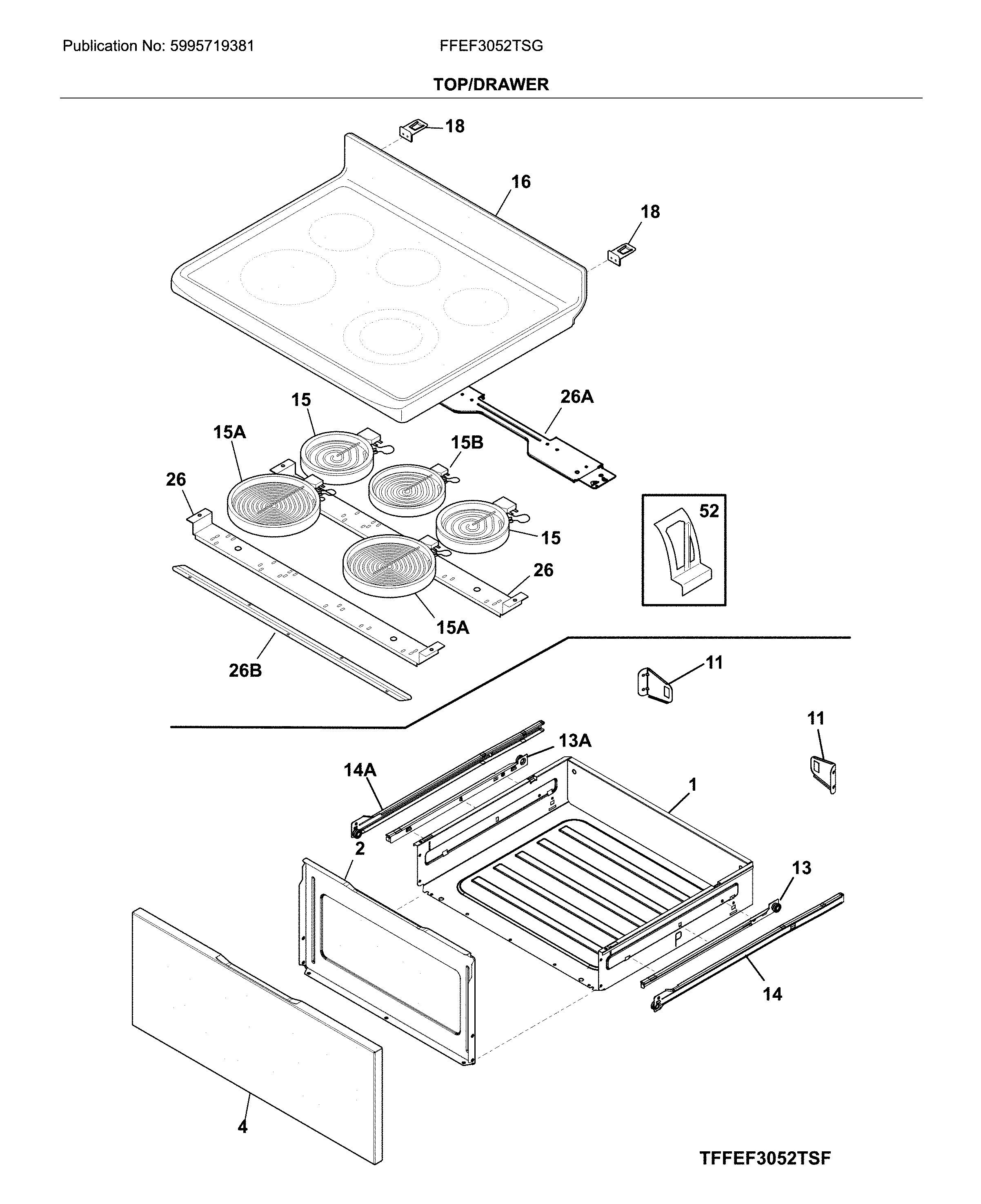 Frigidaire FFEF3052TSG top/drawer diagram