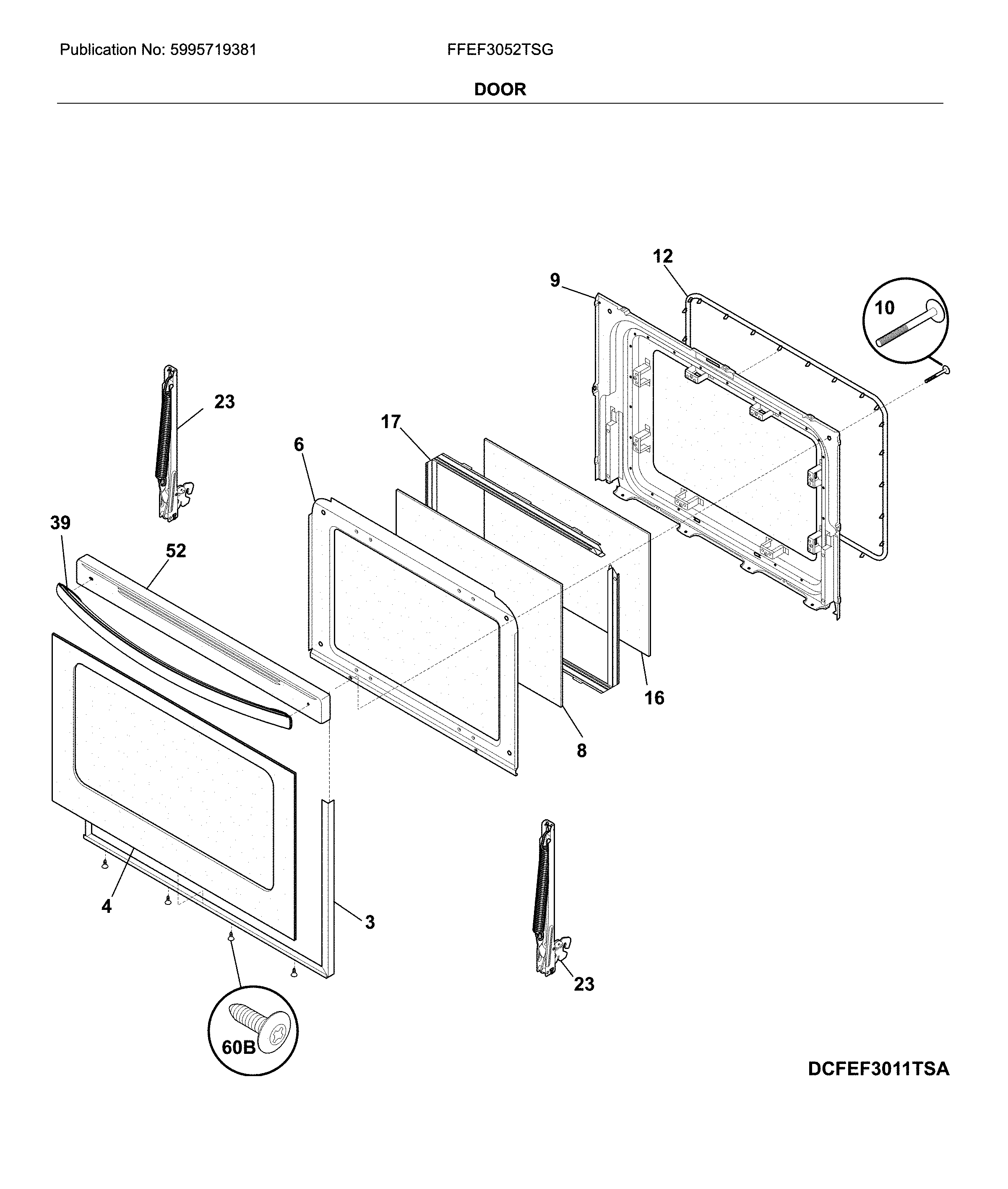 Frigidaire FFEF3052TSG door diagram