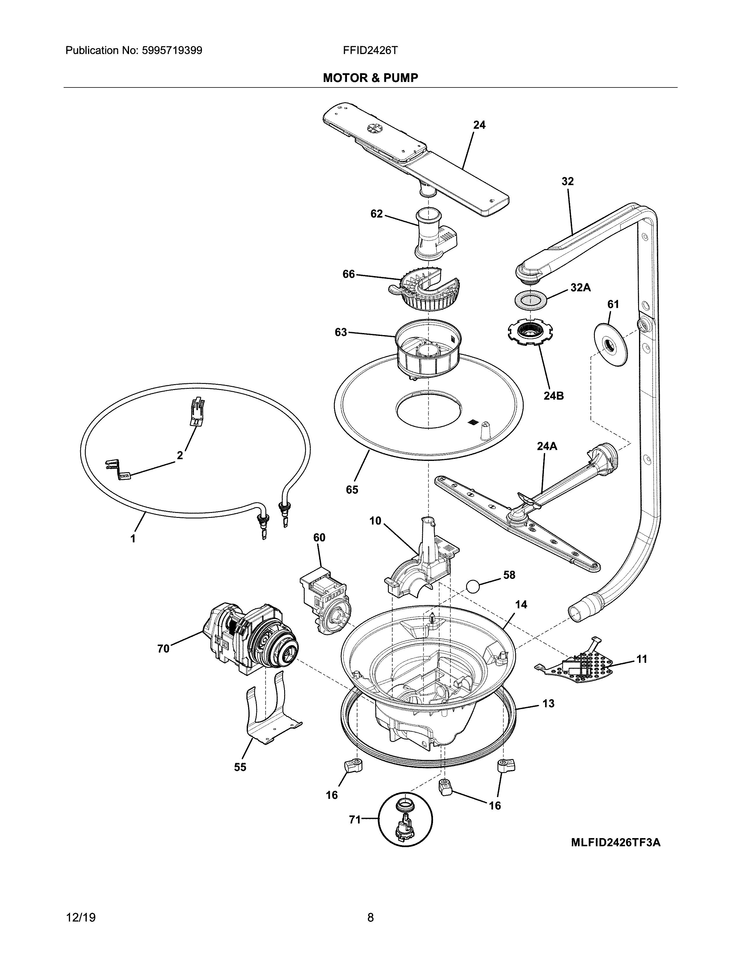 Frigidaire FFID2426TB1A motor & pump diagram
