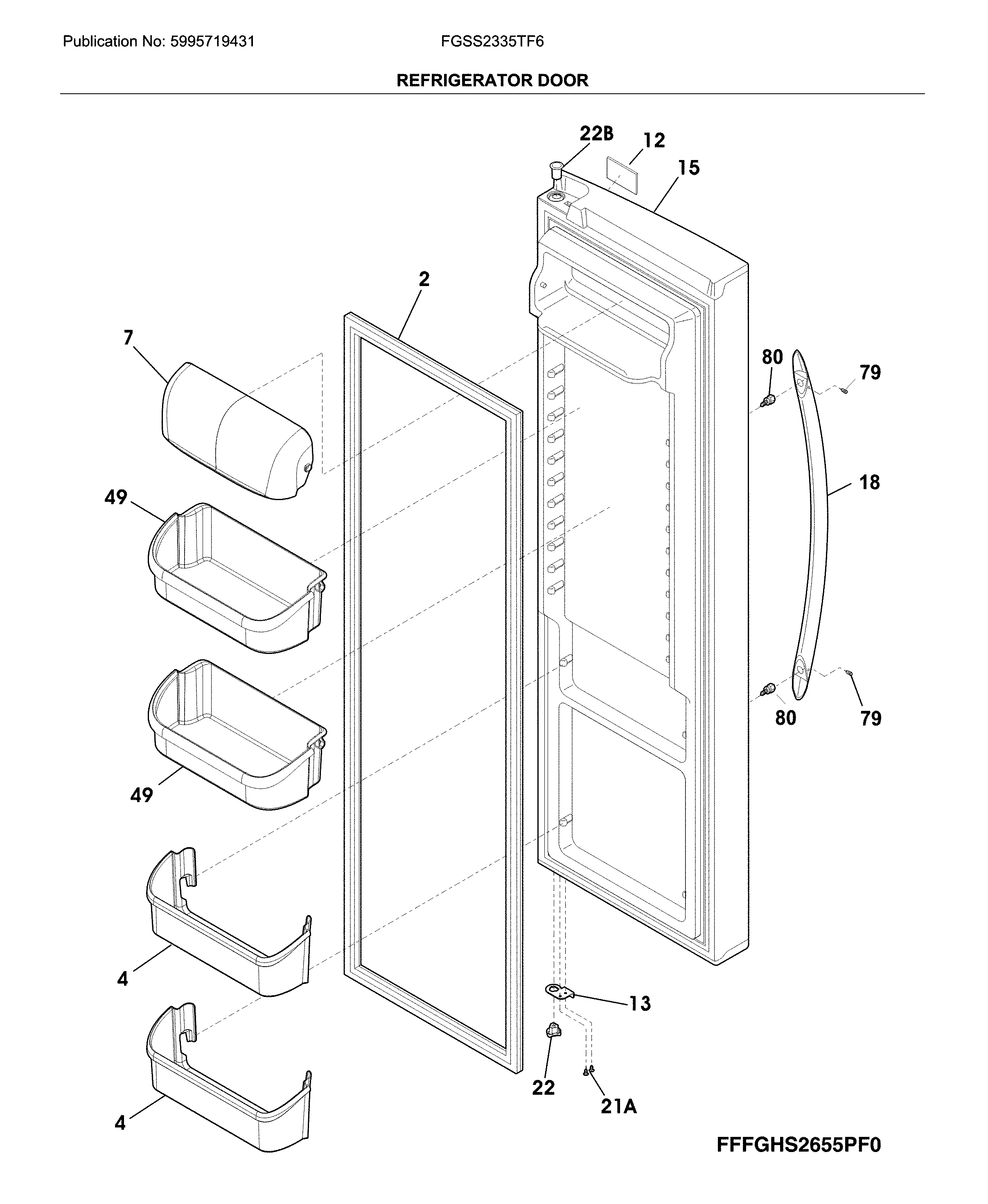 Frigidaire FGSS2335TF6 fresh food door diagram
