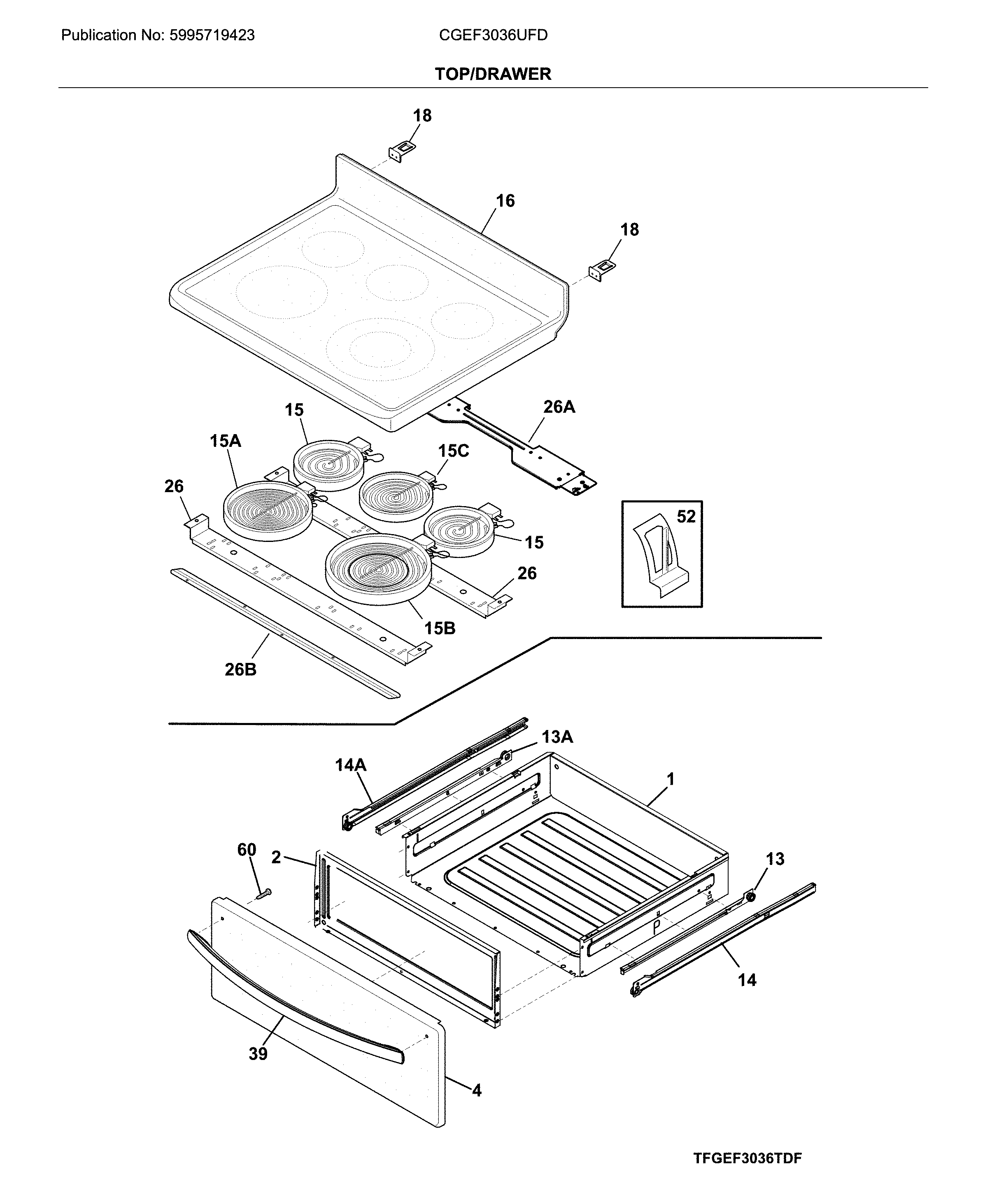 Frigidaire CGEF3036UFD top/drawer diagram