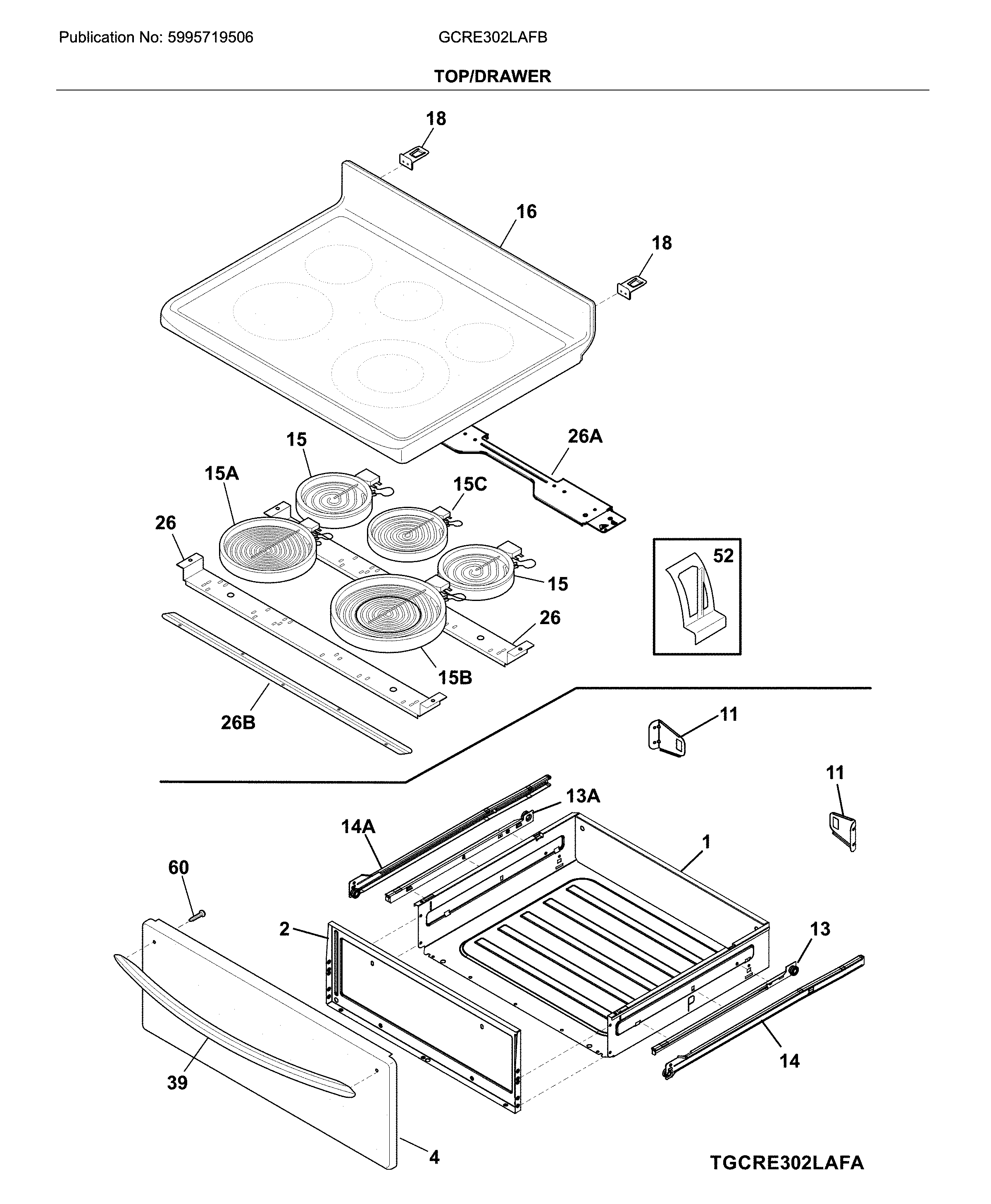 Frigidaire GCRE302LAFB top/drawer diagram