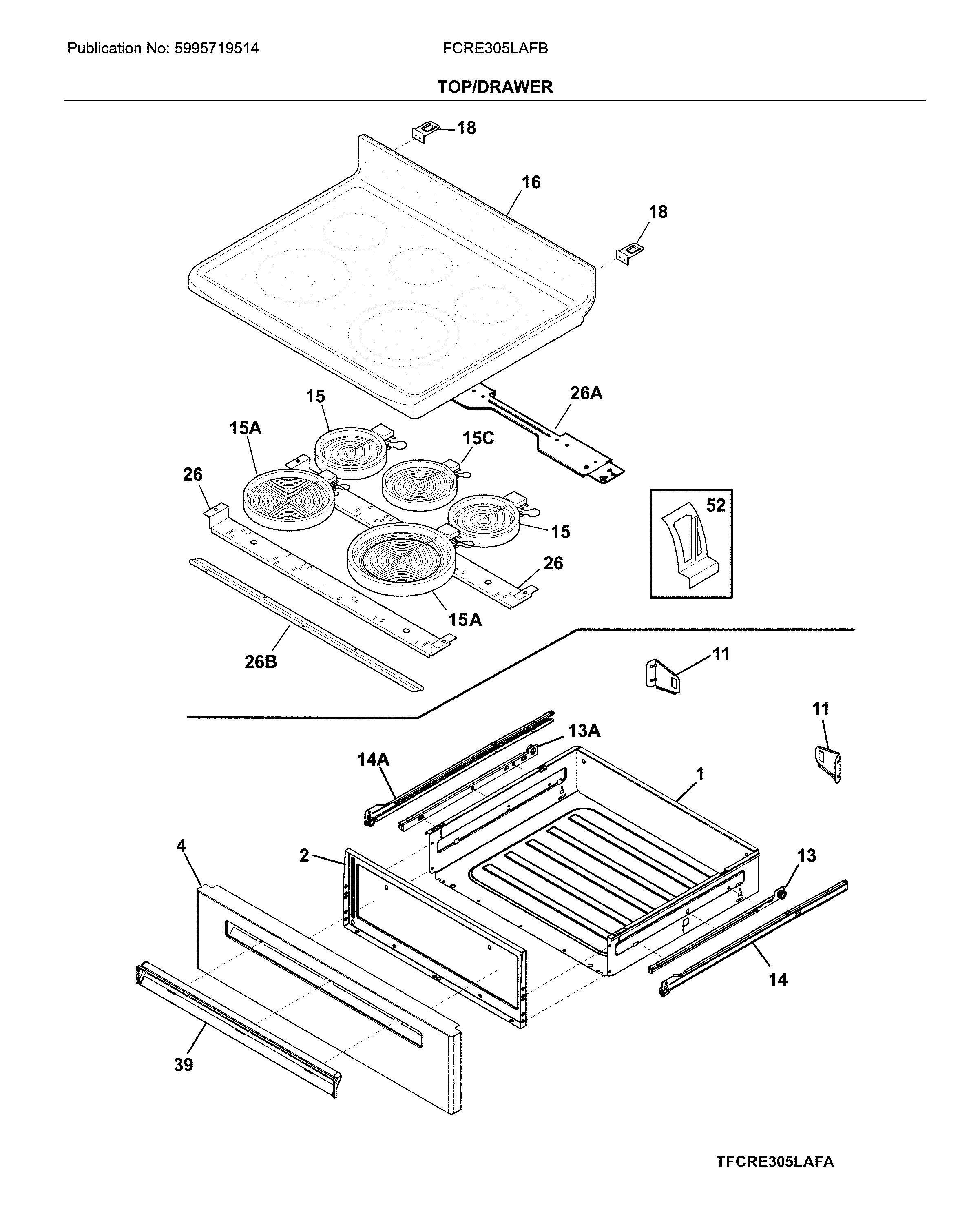 Frigidaire FCRE305LAFB top/drawer diagram