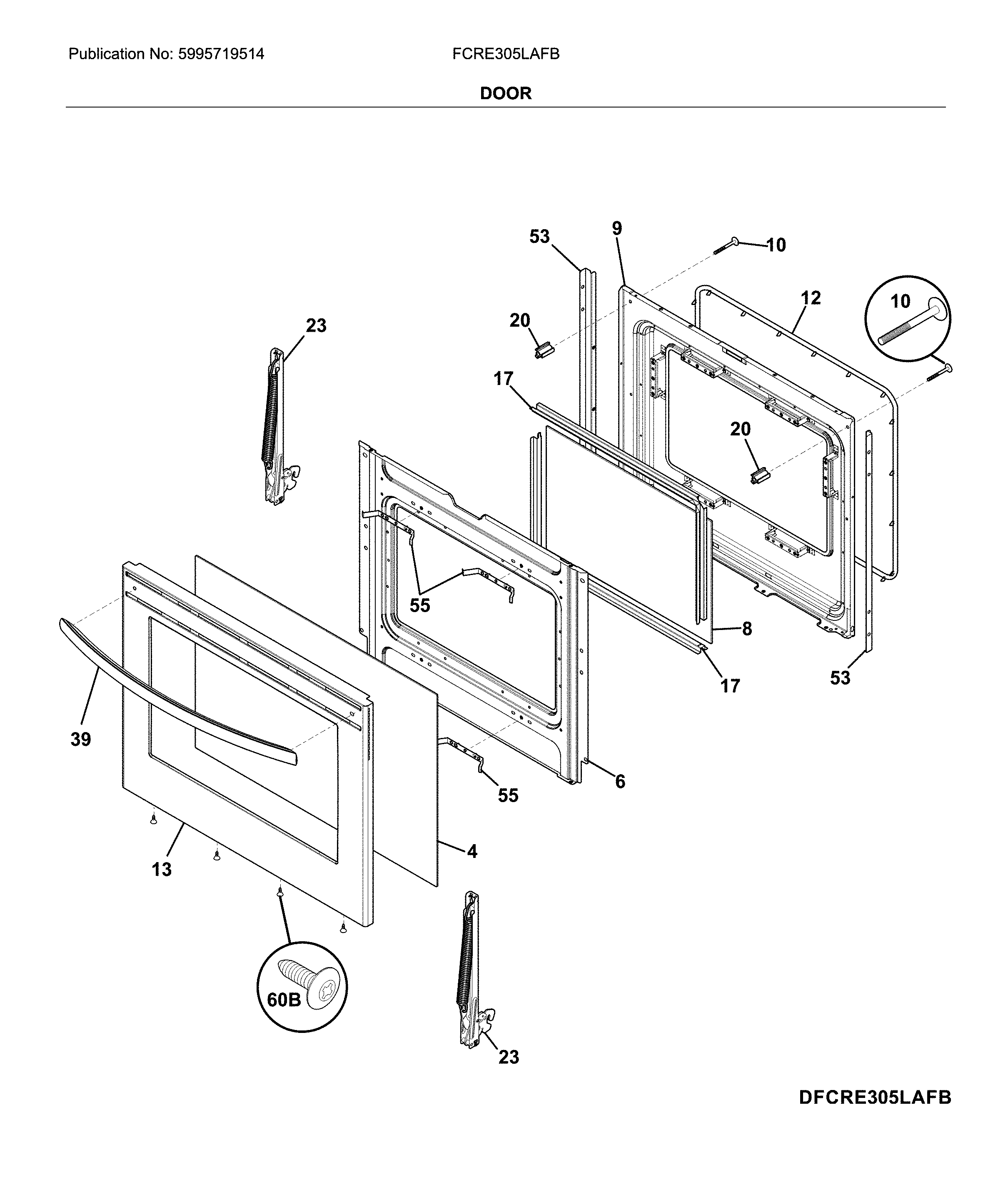 Frigidaire FCRE305LAFB door diagram