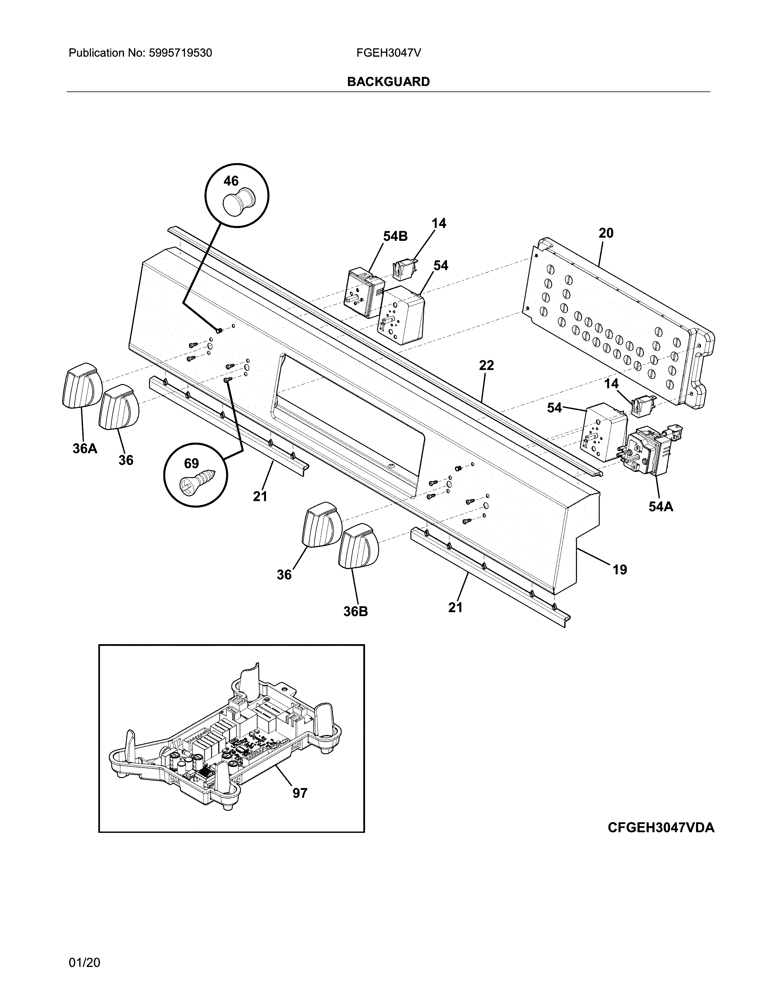 Frigidaire FGEH3047VDB backguard diagram