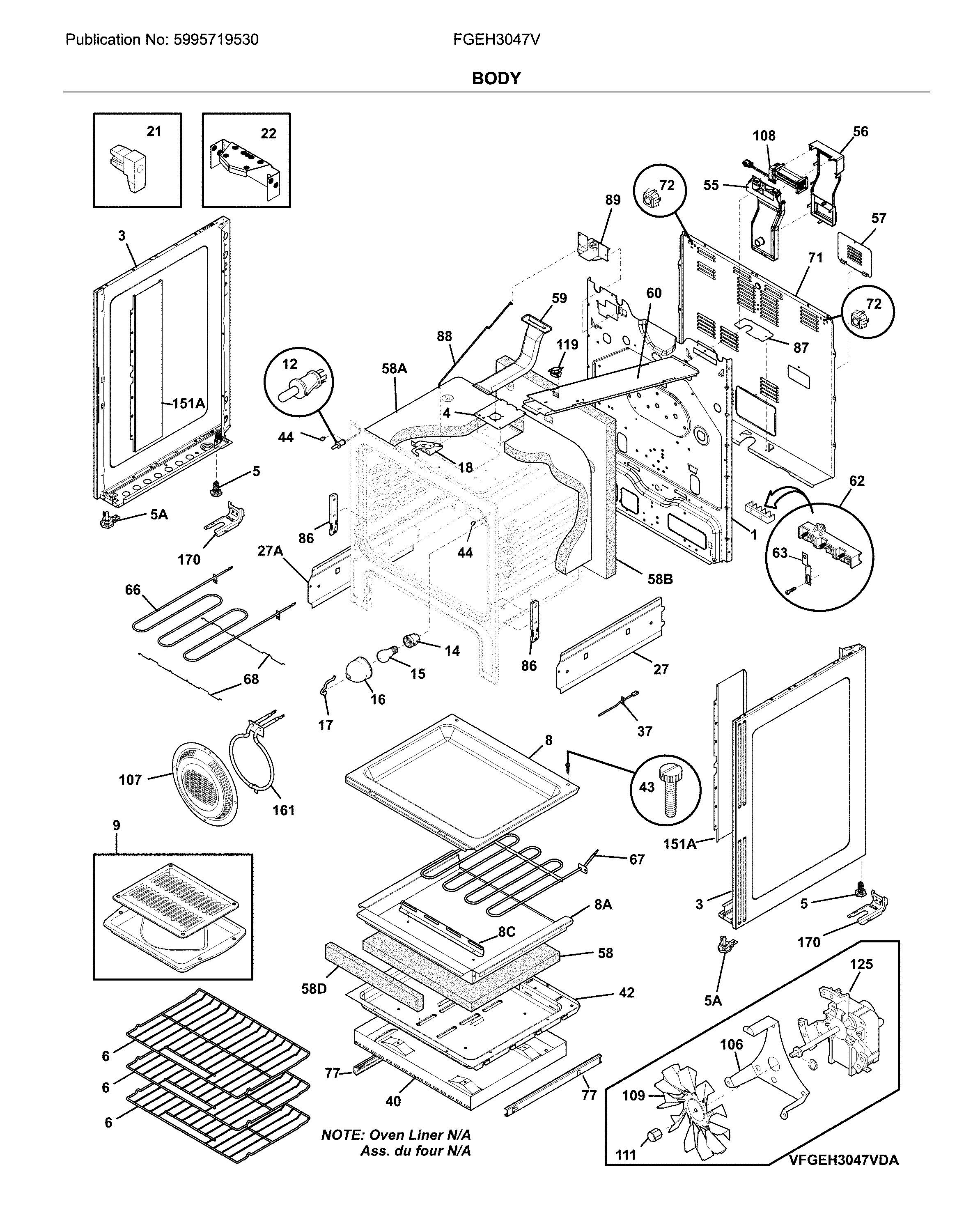 Frigidaire FGEH3047VDB body diagram