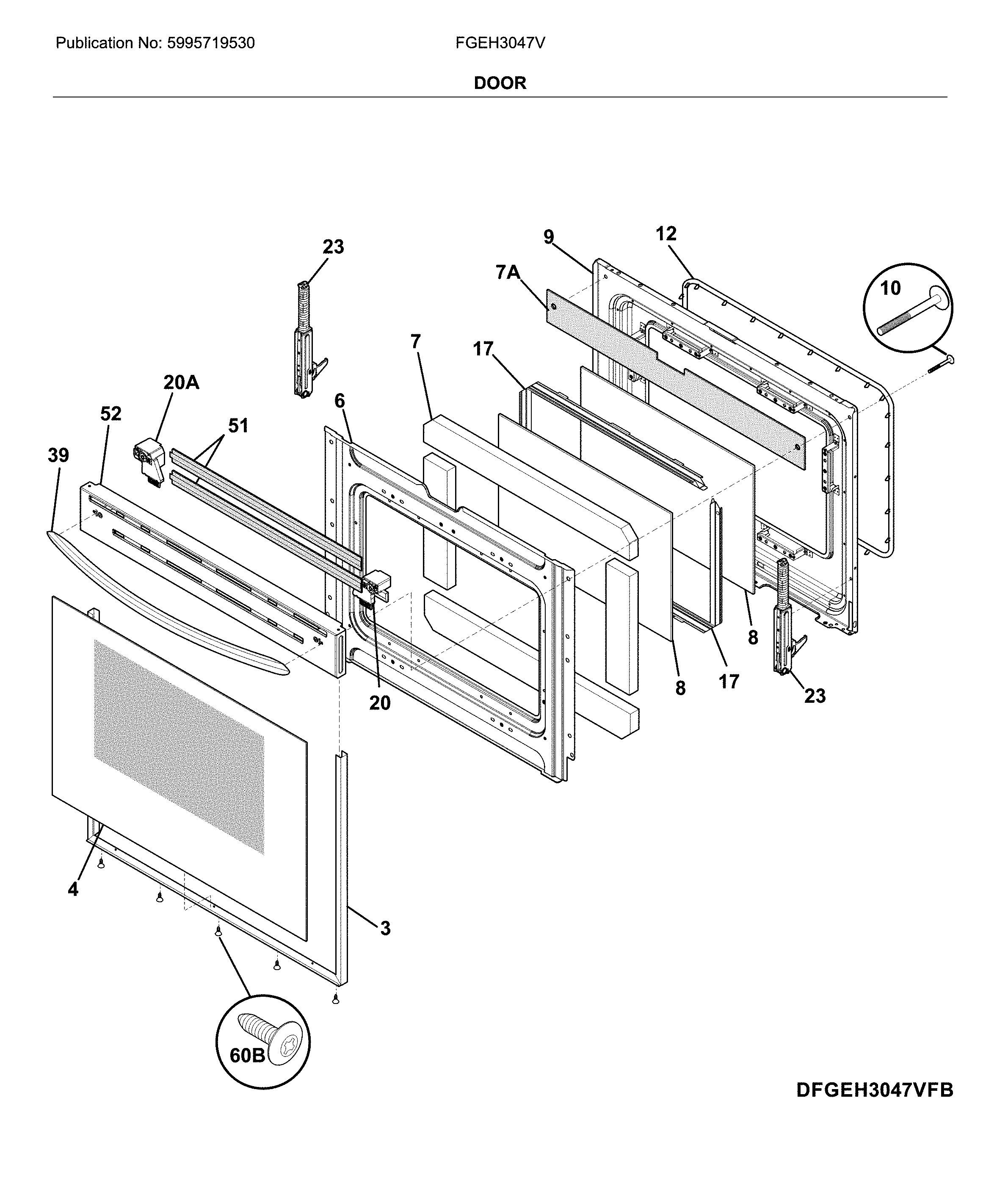Frigidaire FGEH3047VDB door diagram